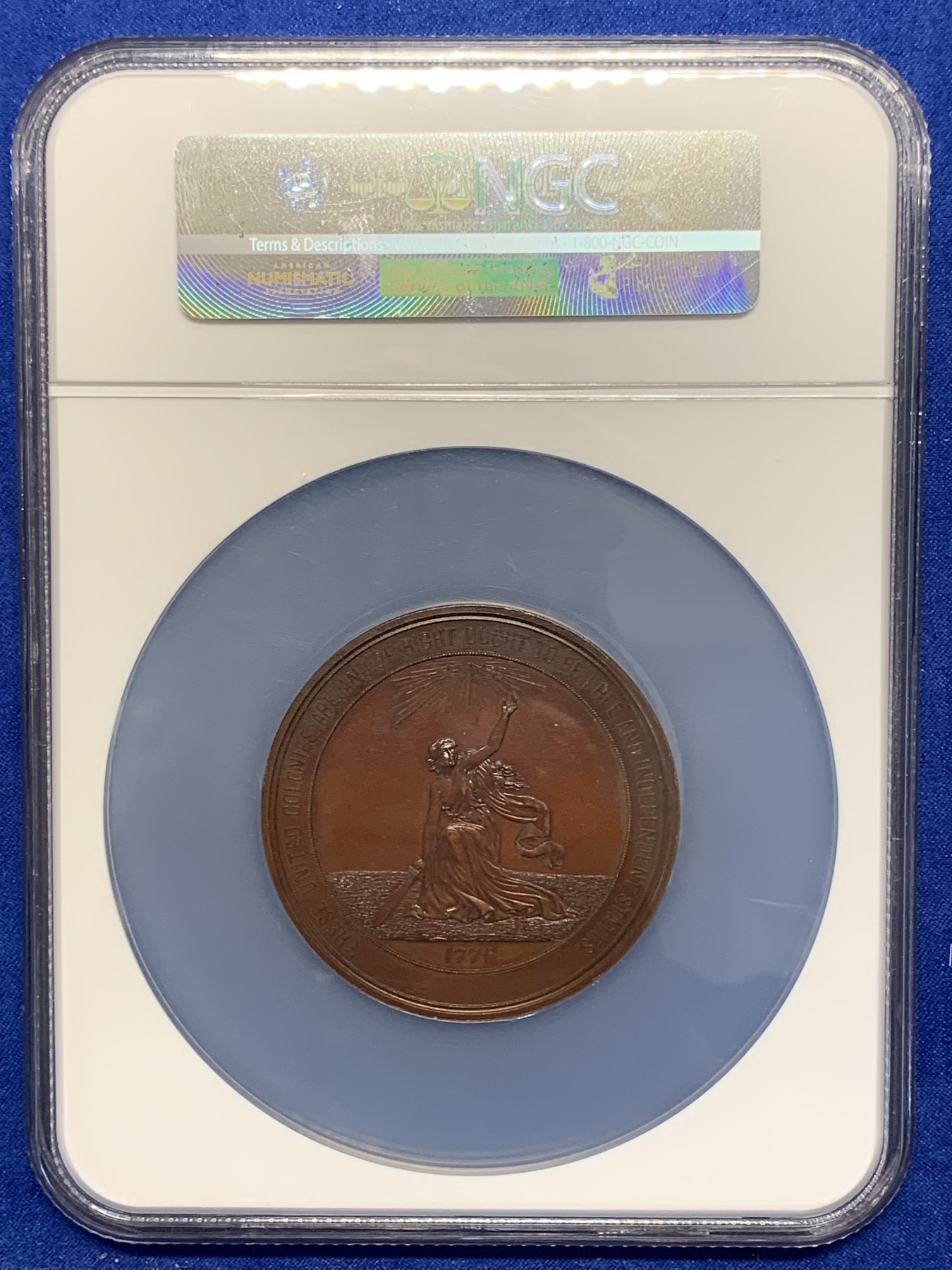 《竞宝斋》第196场-周日，周一 2场 (全场包邮) NGC MS-64 美国1876年建国百年纪念大铜章 58mm