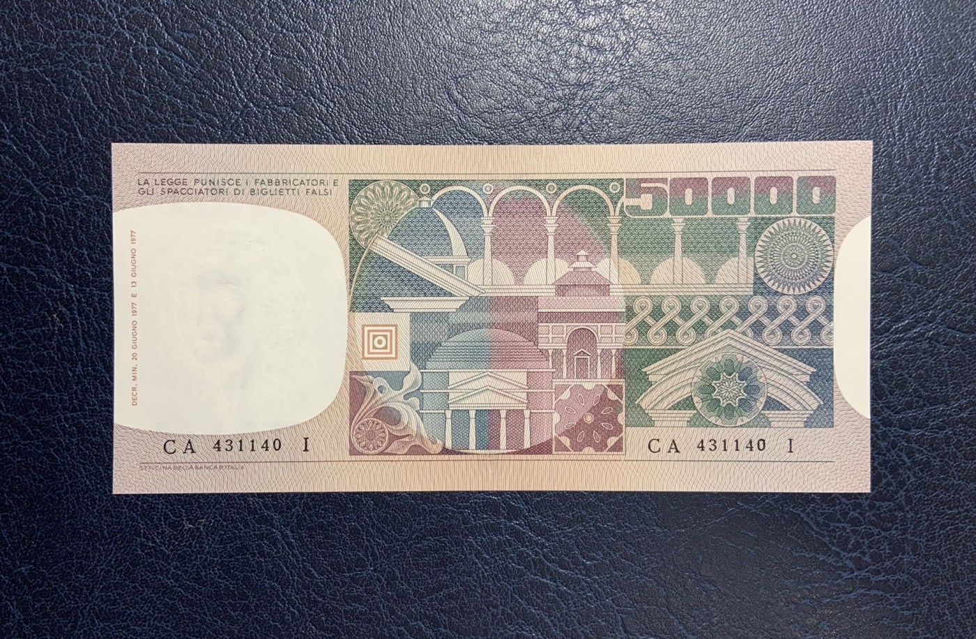 收藏联盟Quantum Auction 第288期拍卖 (已更新) 意大利1977年50000里拉 品相UNC-  Guglielmo Savini的画作手稿《女子面庞》