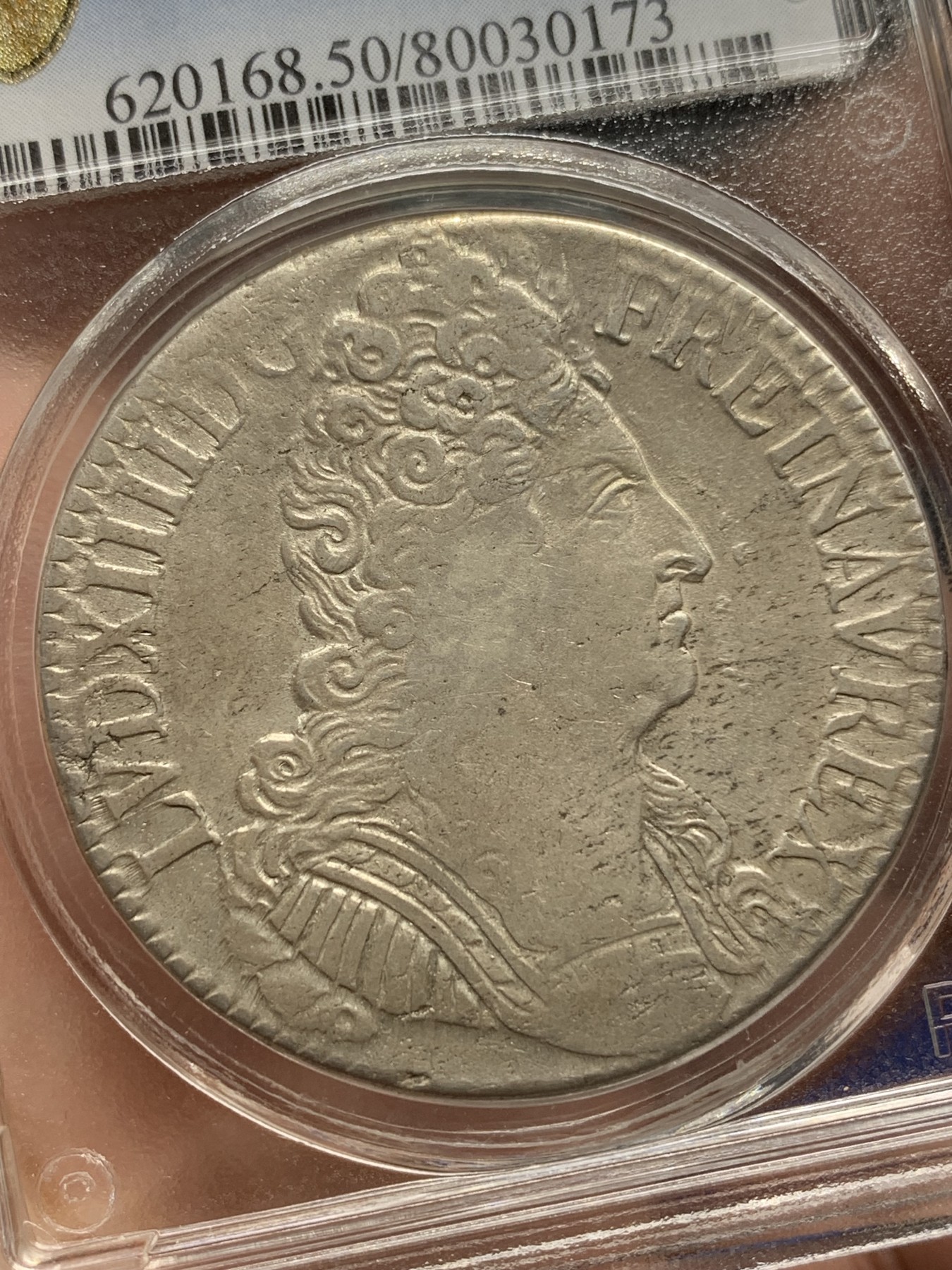 《竞宝斋》第196场-周日，周一 2场 (全场包邮) PCGS AU50 法国 1709年 路易十四 太阳王 埃居大银币 背面三冠 ECU大银币