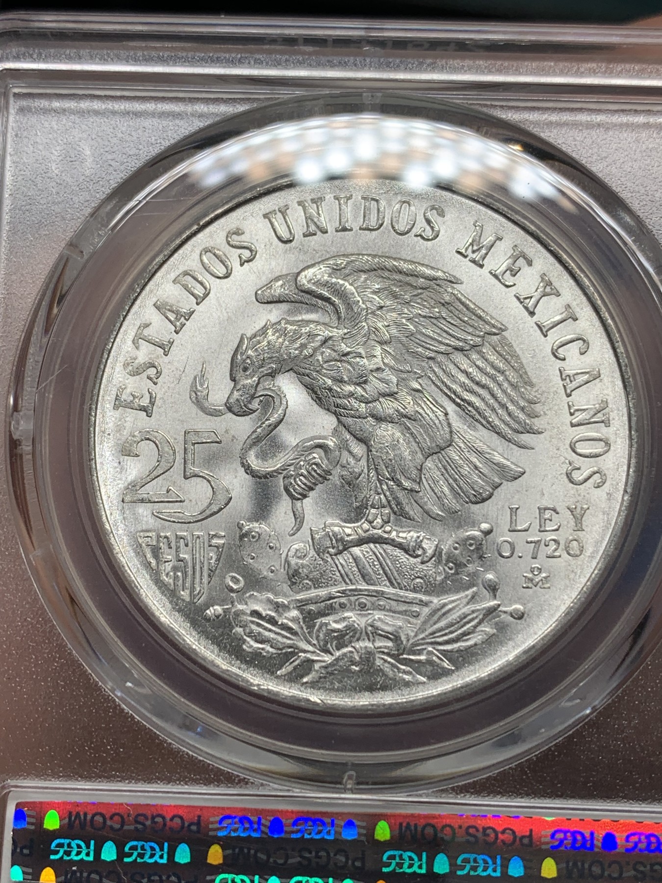 《竞宝斋》第196场-周日，周一 2场 (全场包邮) PCGS金盾 MS65+ 墨西哥1968年奥运会纪念25比索银币