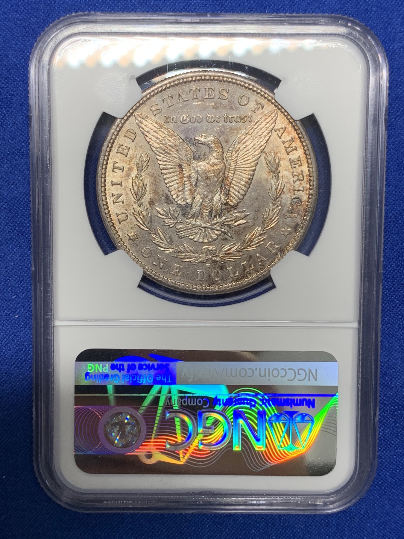 《竞宝斋》第196场-周日，周一 2场 (全场包邮) NGC-MS63 美国 1880年（S） 摩根银币 紫金彩包浆 状态非常不错