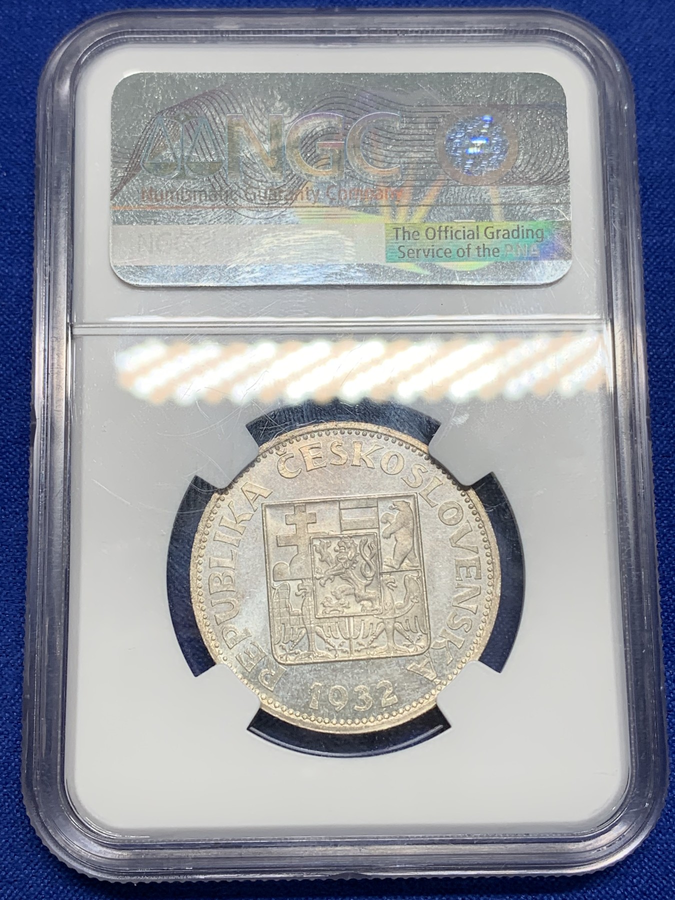 《竞宝斋》第196场-周日，周一 2场 (全场包邮) NGC-MS64 捷克斯洛伐克 1932年 10克朗 银币