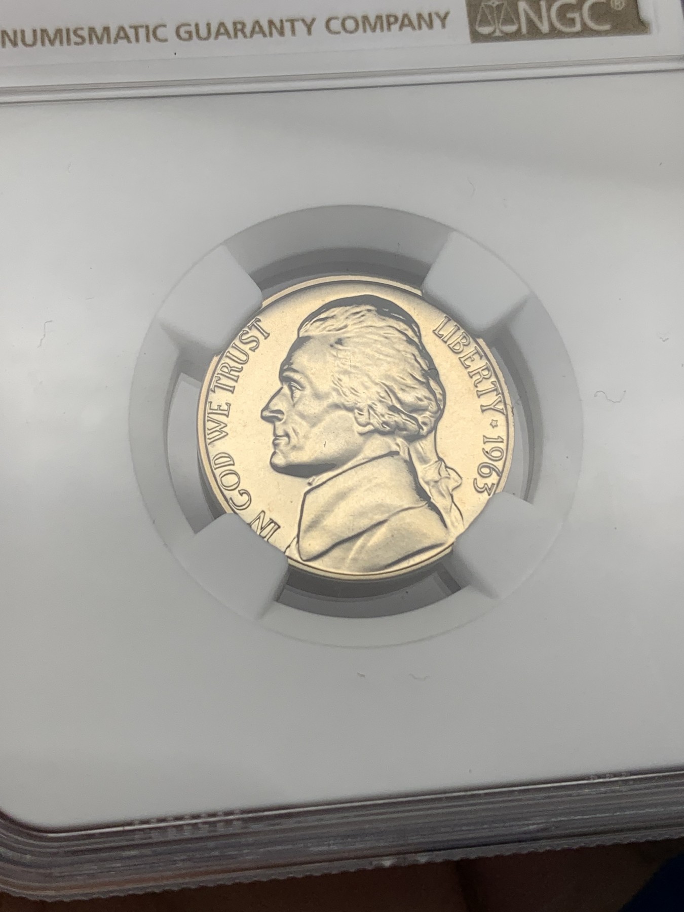 《竞宝斋》第196场-周日，周一 2场 (全场包邮) NGC-PF67 1963年美国杰斐逊5分  少见早期精制版本  67分超高分