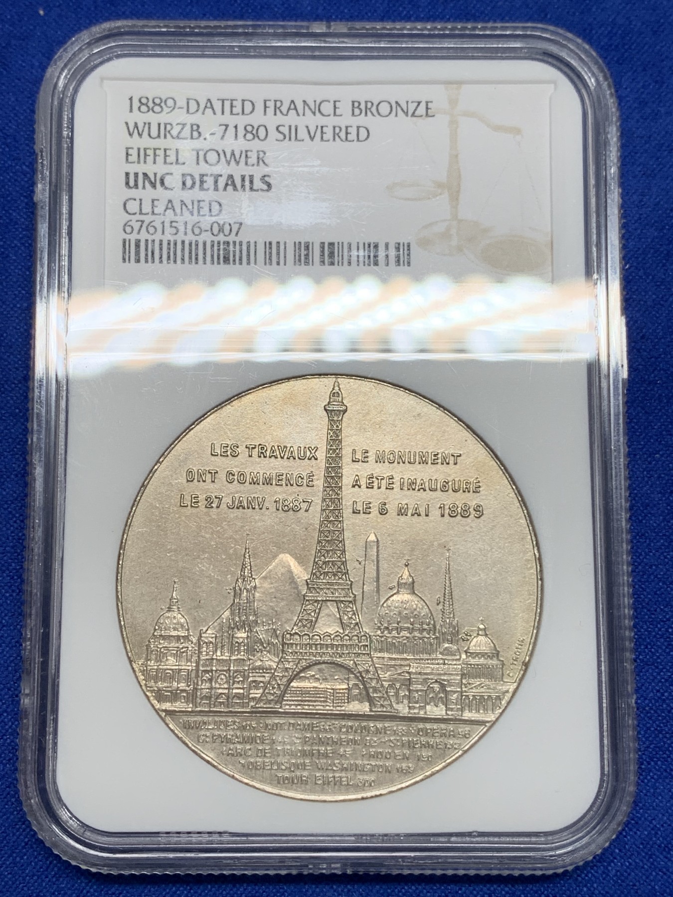 《竞宝斋》第196场-周日，周一 2场 (全场包邮) NGC UNC 法国 1889年埃菲尔铁塔纪念铜章