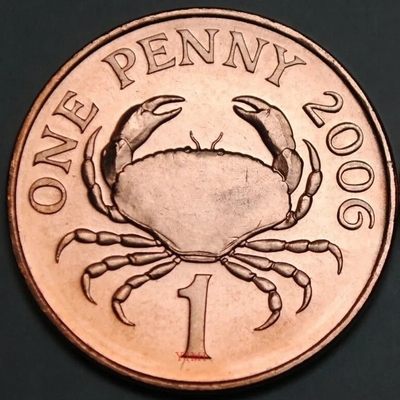 20240704 保真外币 全新伊丽莎白女王根西岛1便士螃蟹20mm 外国钱币收藏