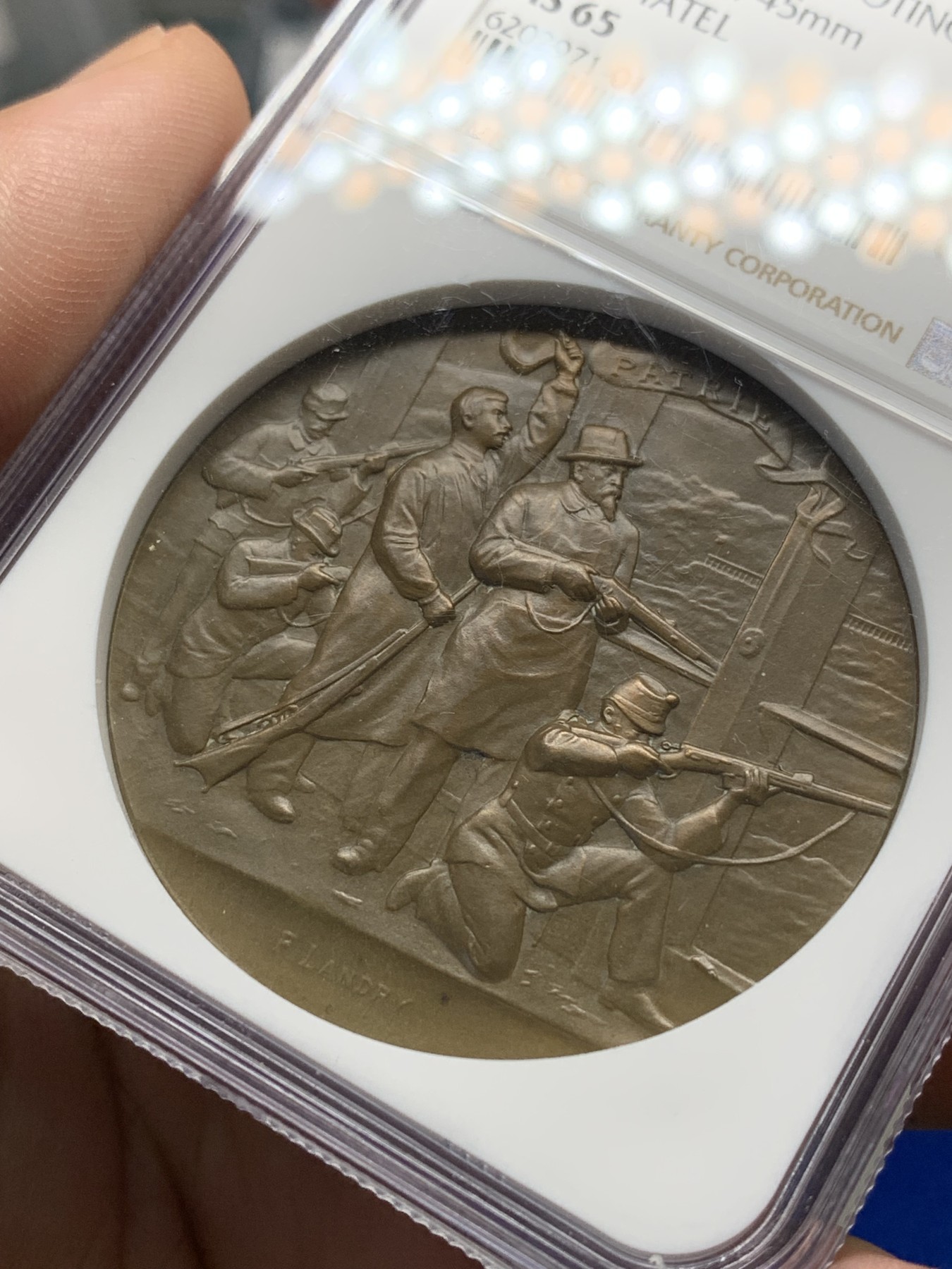 《竞宝斋》第196场-周日，周一 2场 (全场包邮) NGC MS65 瑞士纳沙泰尔射击节铜章 高分难得 加厚盒装