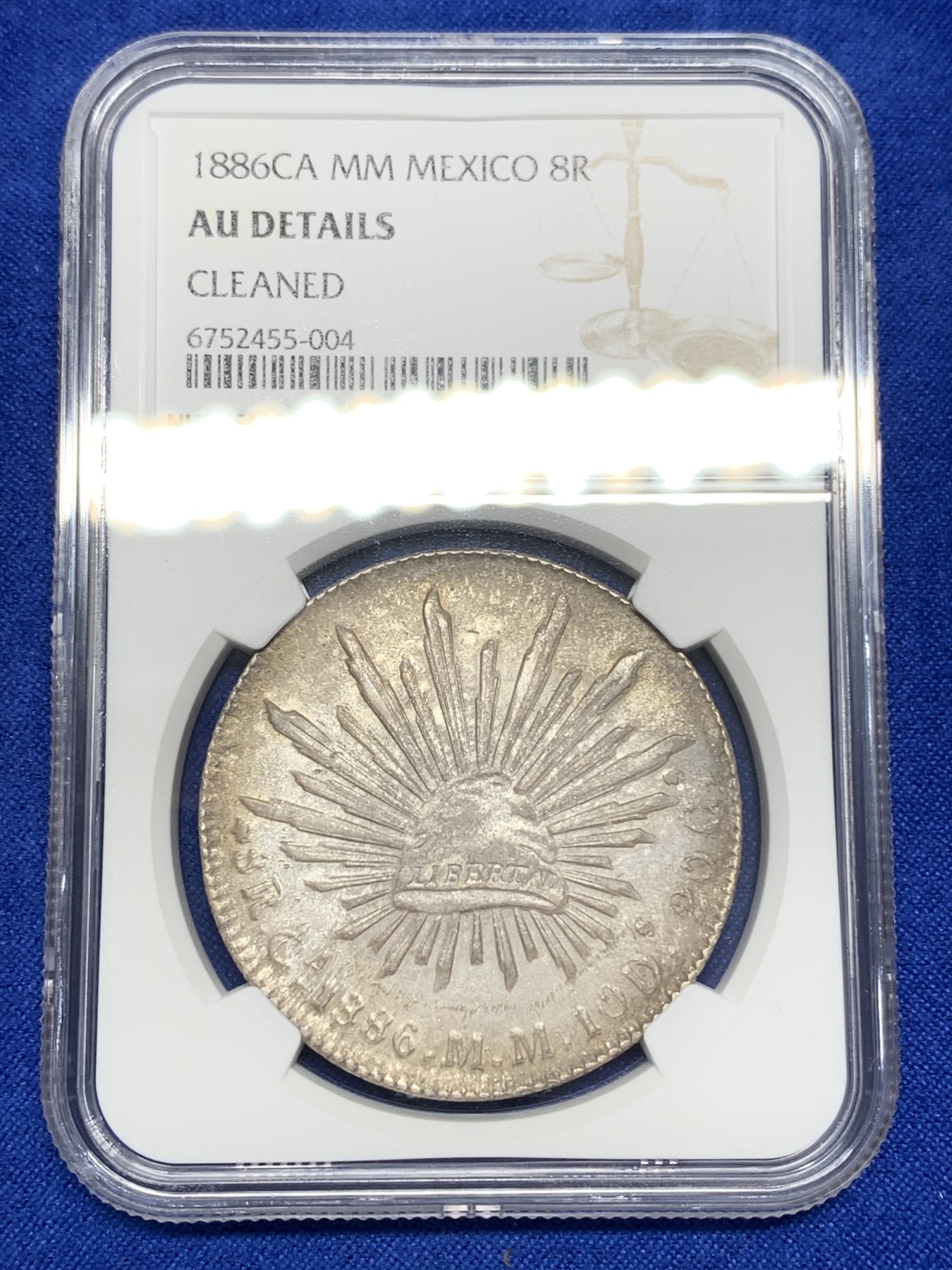 《竞宝斋》第196场-周日，周一 2场 (全场包邮) NGC-AUD 墨西哥1886年Ca厂花边鹰洋8里亚尔银币 原味状态 全羽鹰