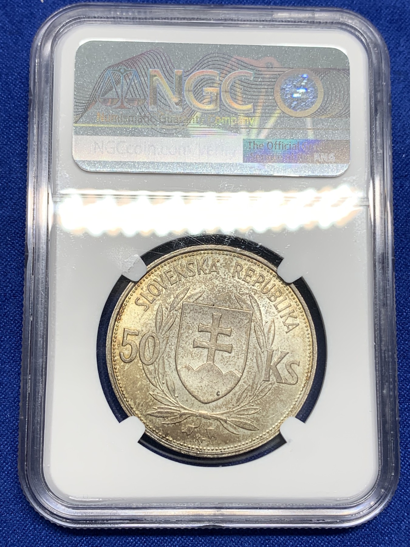 《竞宝斋》第196场-周日，周一 2场 (全场包邮) NGC UNC 1944年斯洛伐克独立成立5周年50kunro银币