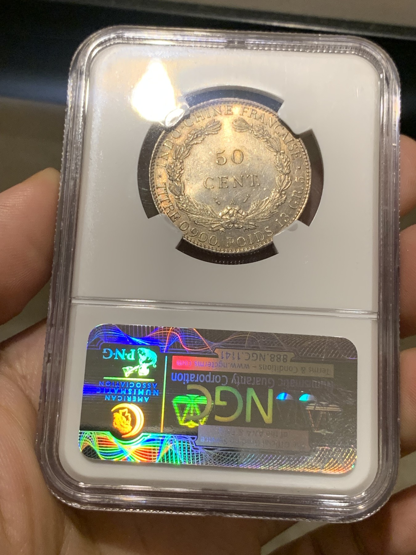 《竞宝斋》第196场-周日，周一 2场 (全场包邮) NGC MS62 法属印支1896年50分银币 稀少好品