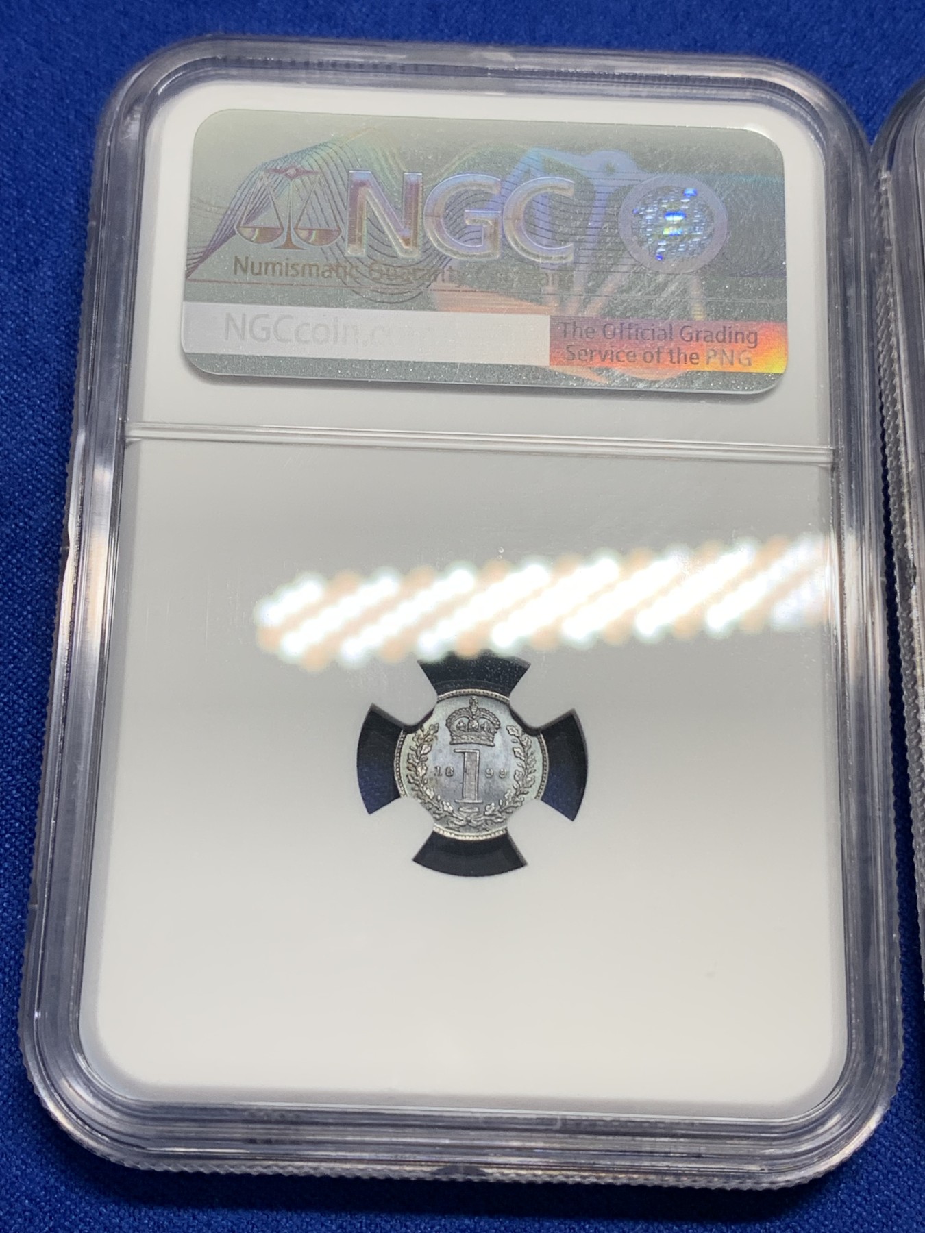 《竞宝斋》第196场-周日，周一 2场 (全场包邮) 4枚一组 NGC 92-66 英国1899年维多利亚濯足币1-4便士套币 原盒套拆 统一蓝紫包浆