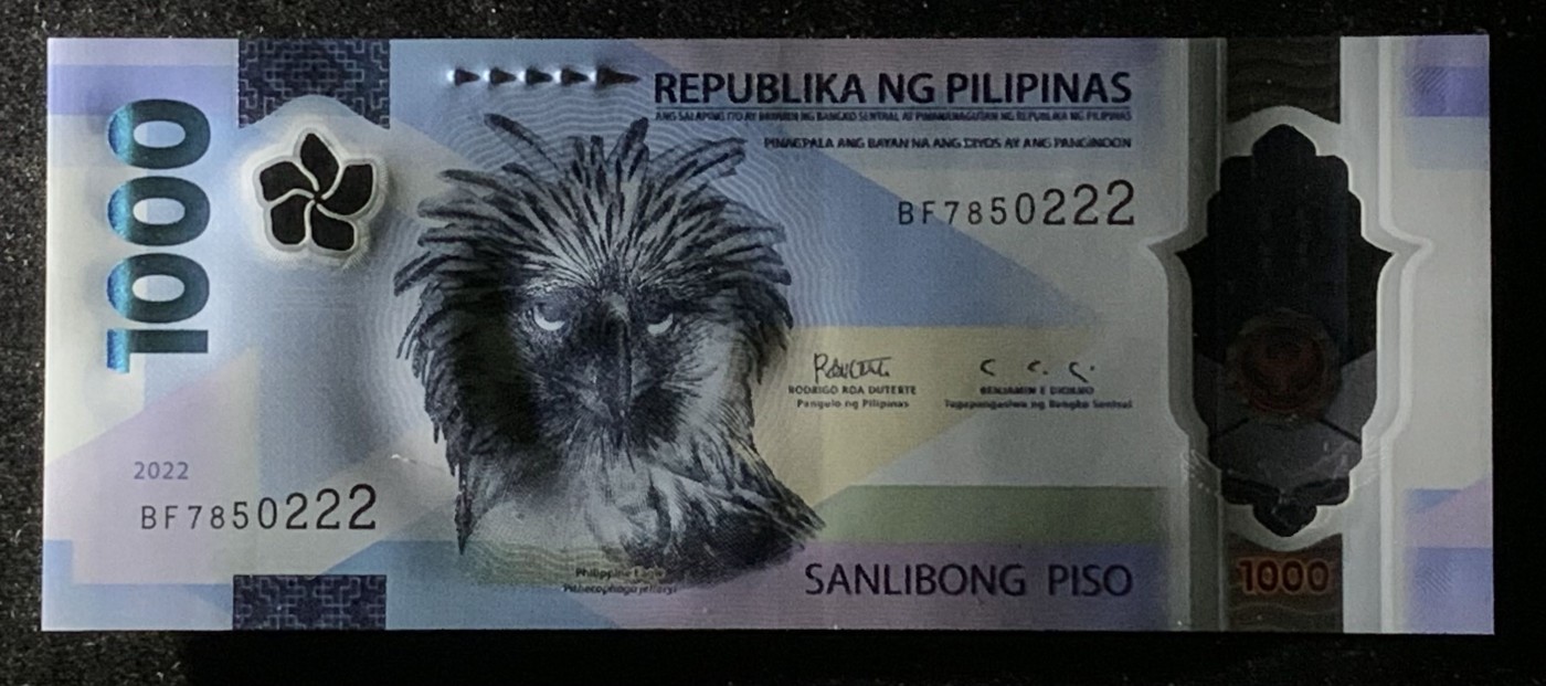 紫瑗钱币——第302期拍卖—纸币场 【获奖钞 豹子号2】菲律宾 2022年 国鸟食猿雕 1000比索 UNC 