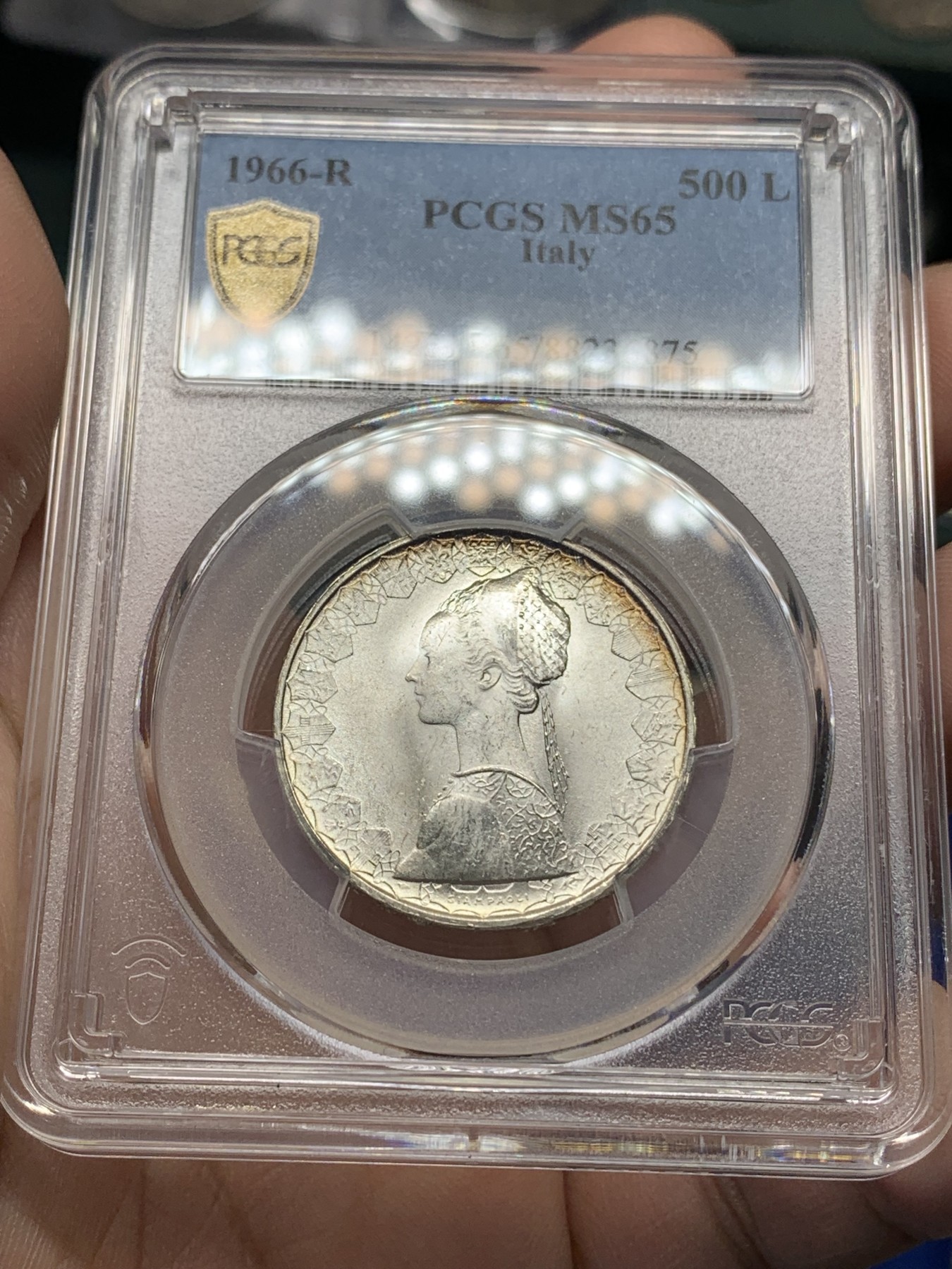 《竞宝斋》第196场-周日，周一 2场 (全场包邮) PCGS-MS65 意大利1966R帆船少女500里拉银币