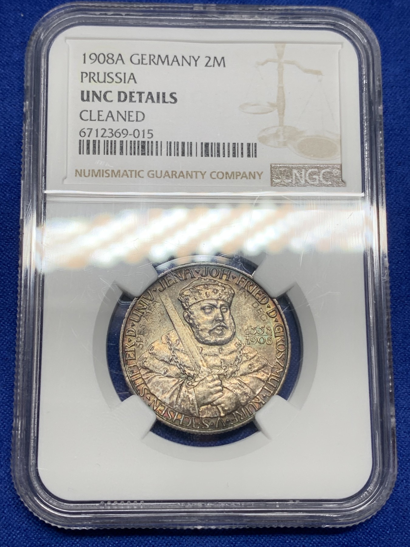 《竞宝斋》第196场-周日，周一 2场 (全场包邮) NGC-UNCD 德国 1908年耶拿大学 2马克 银币