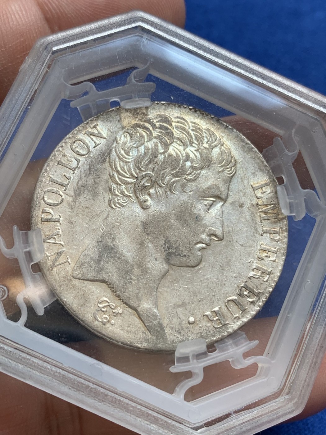 《竞宝斋》第196场-周日，周一 2场 (全场包邮) GENI AU53 法国 AN13A 拿破仑一世5法郎银币 打制清晰 状态好