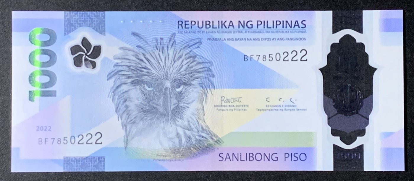 紫瑗钱币——第302期拍卖—纸币场 【获奖钞 豹子号2】菲律宾 2022年 国鸟食猿雕 1000比索 UNC 