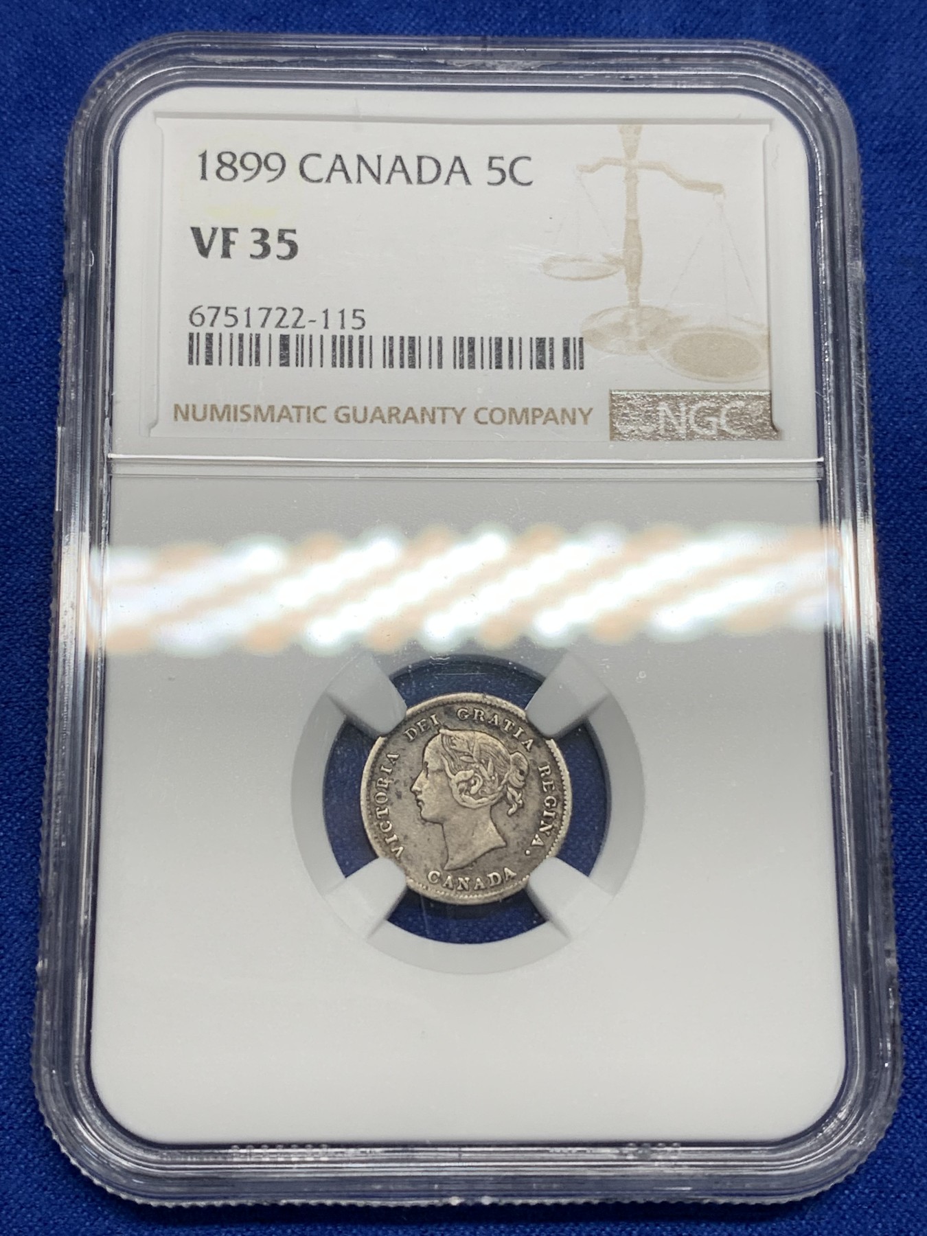 《竞宝斋》第196场-周日，周一 2场 (全场包邮) NGC VF35 1899年加拿大5分银币 极少品种