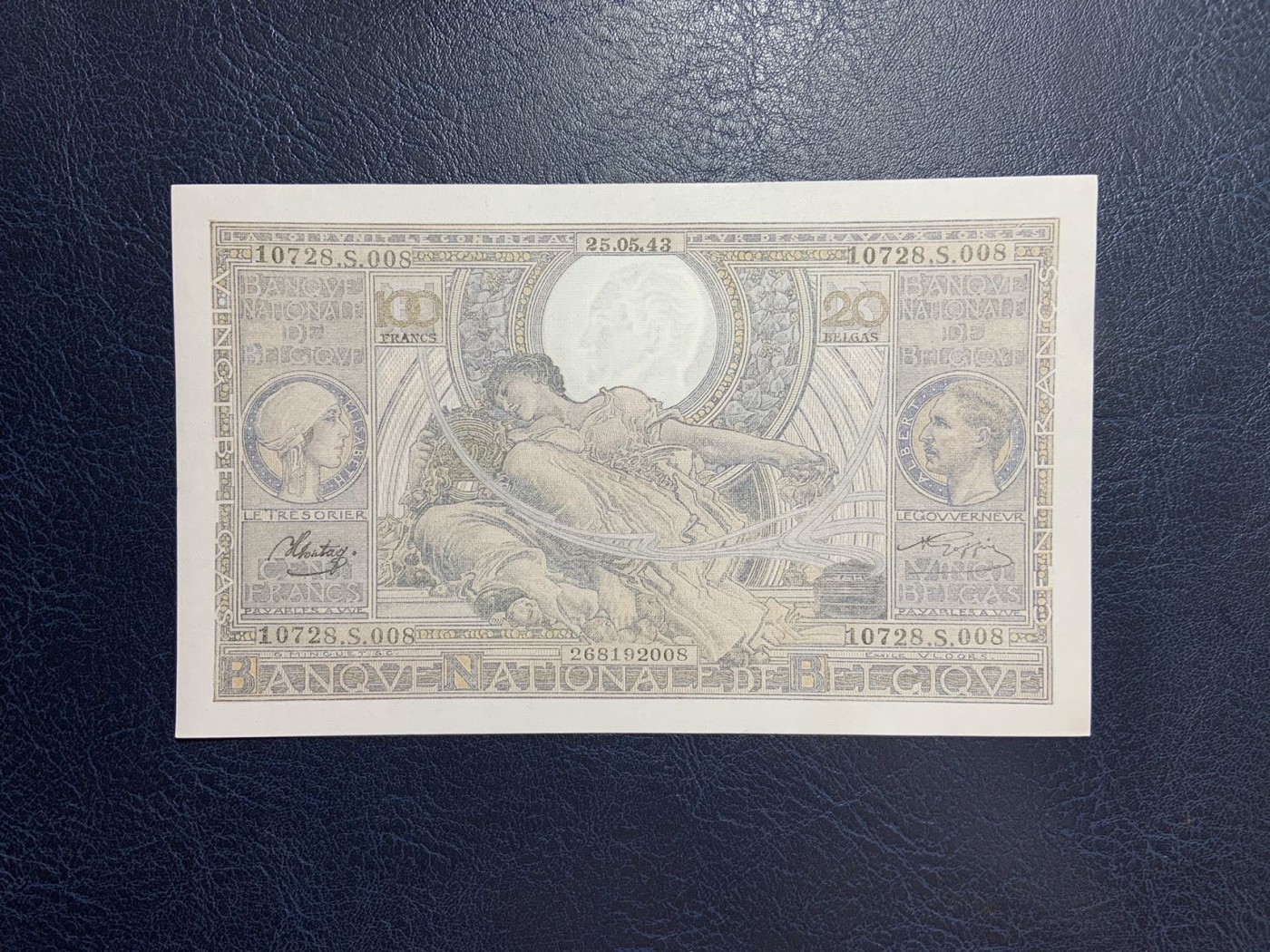 收藏联盟Quantum Auction 第288期拍卖 (已更新) 比利时1943年100法郎(等值20比利) 品相AU+ 大票幅