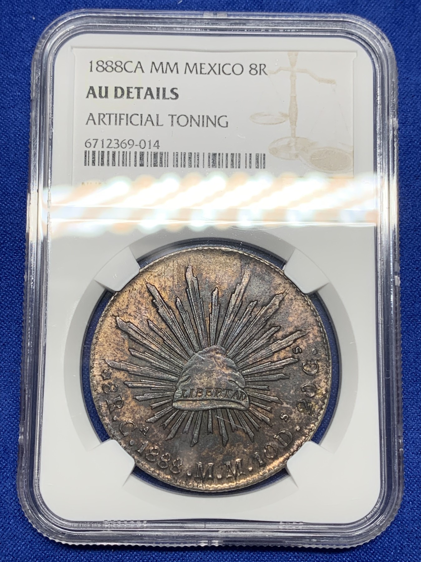 《竞宝斋》第196场-周日，周一 2场 (全场包邮) NGC-AUD 墨西哥 1888年 8R 鹰洋银币 稀少年份 深彩包浆 细节不错