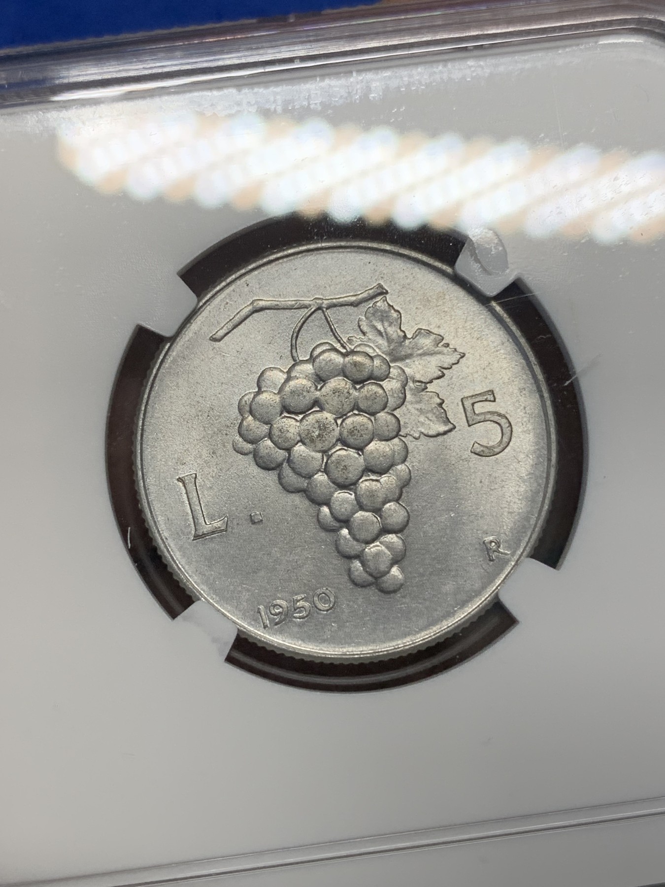 《竞宝斋》第196场-周日，周一 2场 (全场包邮) NGC MS63 意大利1950年5里拉 强光好品