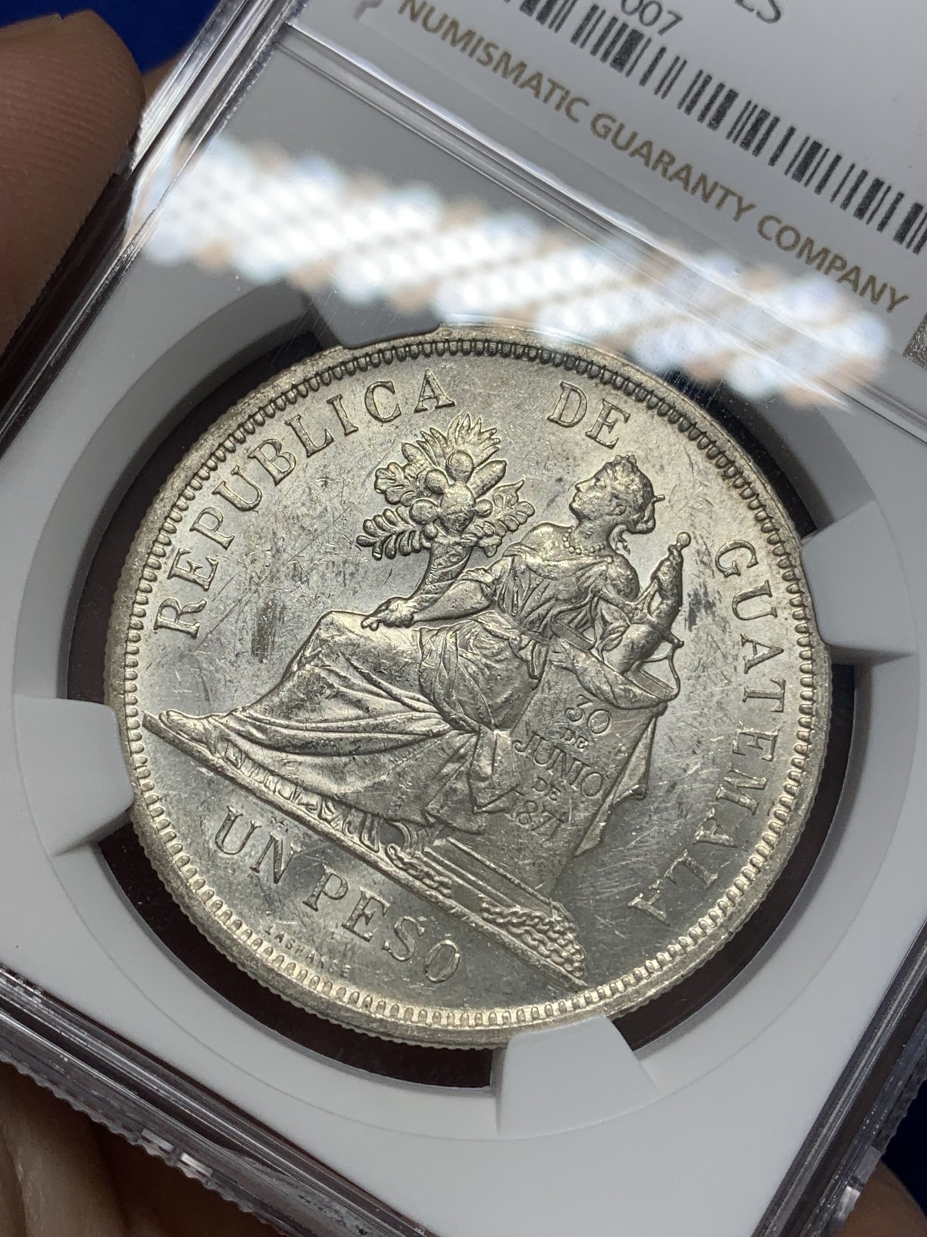 《竞宝斋》第196场-周日，周一 2场 (全场包邮) NGC-UNCD 危地马拉1895年1比索银币 高光品 可重评