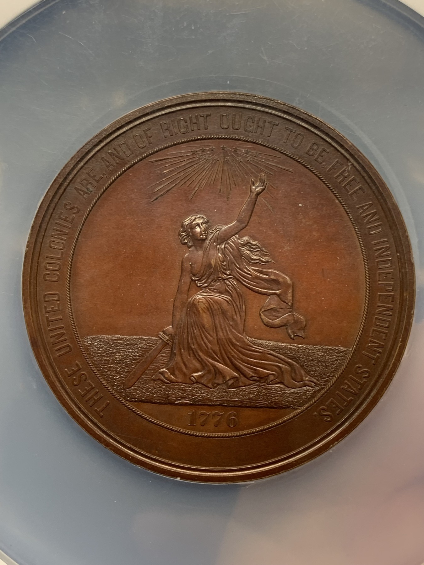 《竞宝斋》第196场-周日，周一 2场 (全场包邮) NGC MS-64 美国1876年建国百年纪念大铜章 58mm