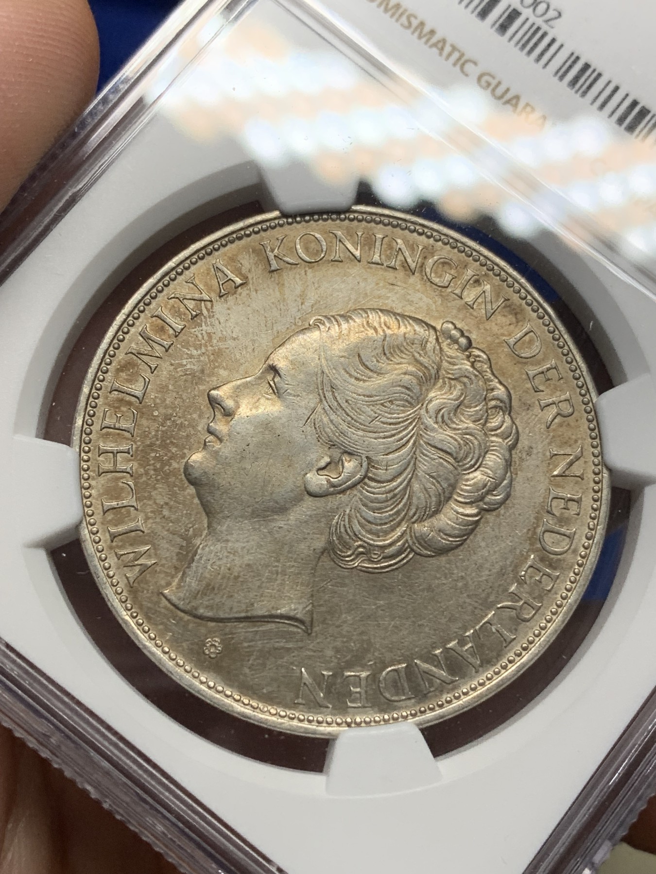 《竞宝斋》第196场-周日，周一 2场 (全场包邮) NGC-AUD 荷兰1939年 女王威廉米娜2.5盾 大银币