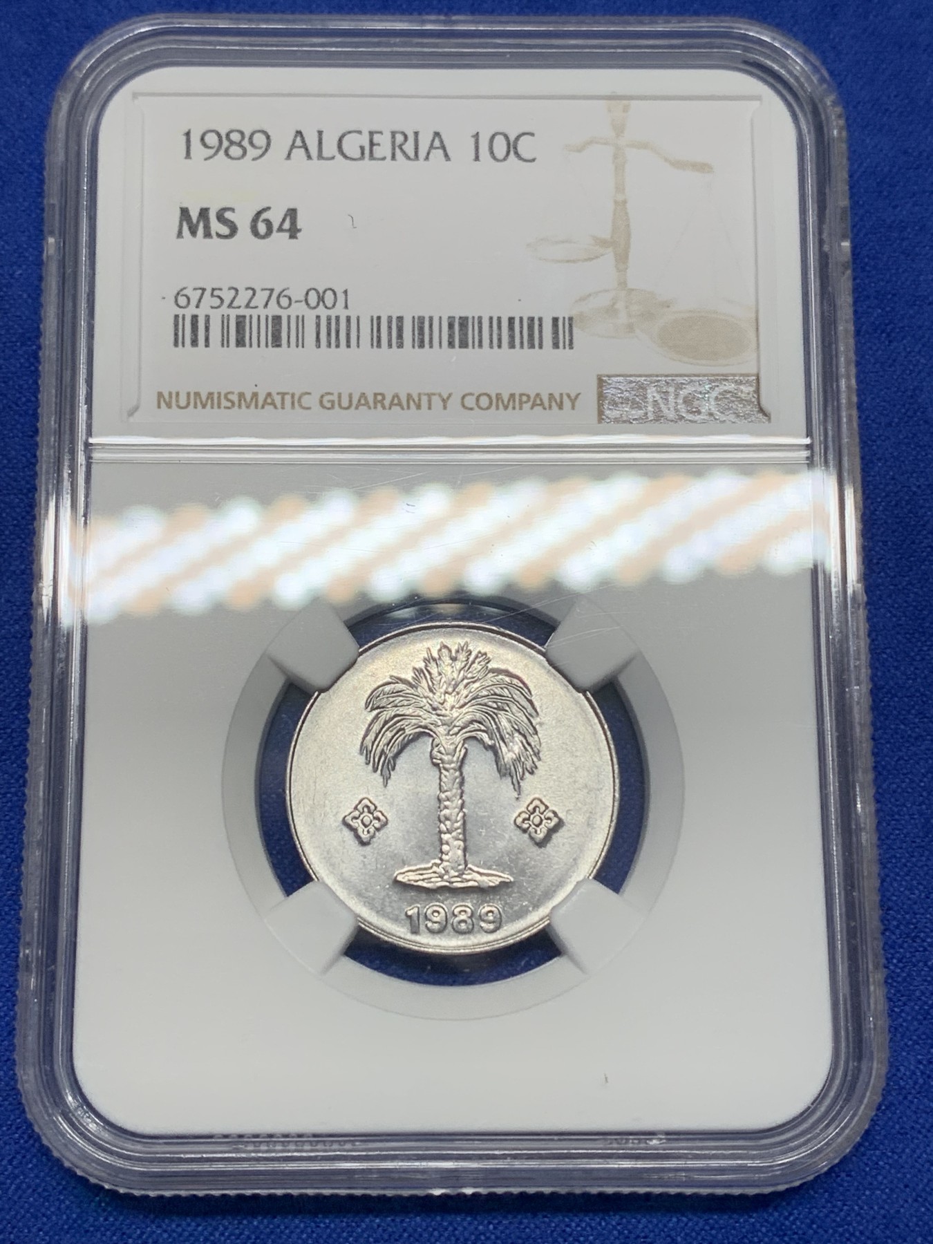 《竞宝斋》第196场-周日，周一 2场 (全场包邮) 稀有！NGC MS64 阿尔及利亚1989年10分铝币 克劳斯目录Rare品种无铸造量无指导价  收藏级好品！