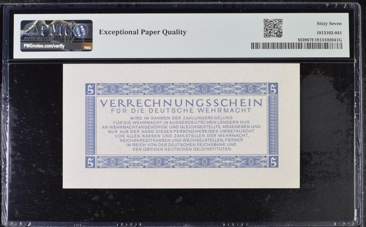 收藏联盟Quantum Auction 第288期拍卖 (已更新) 德国1944年5马克武装部队结算票 PMG67 少见
