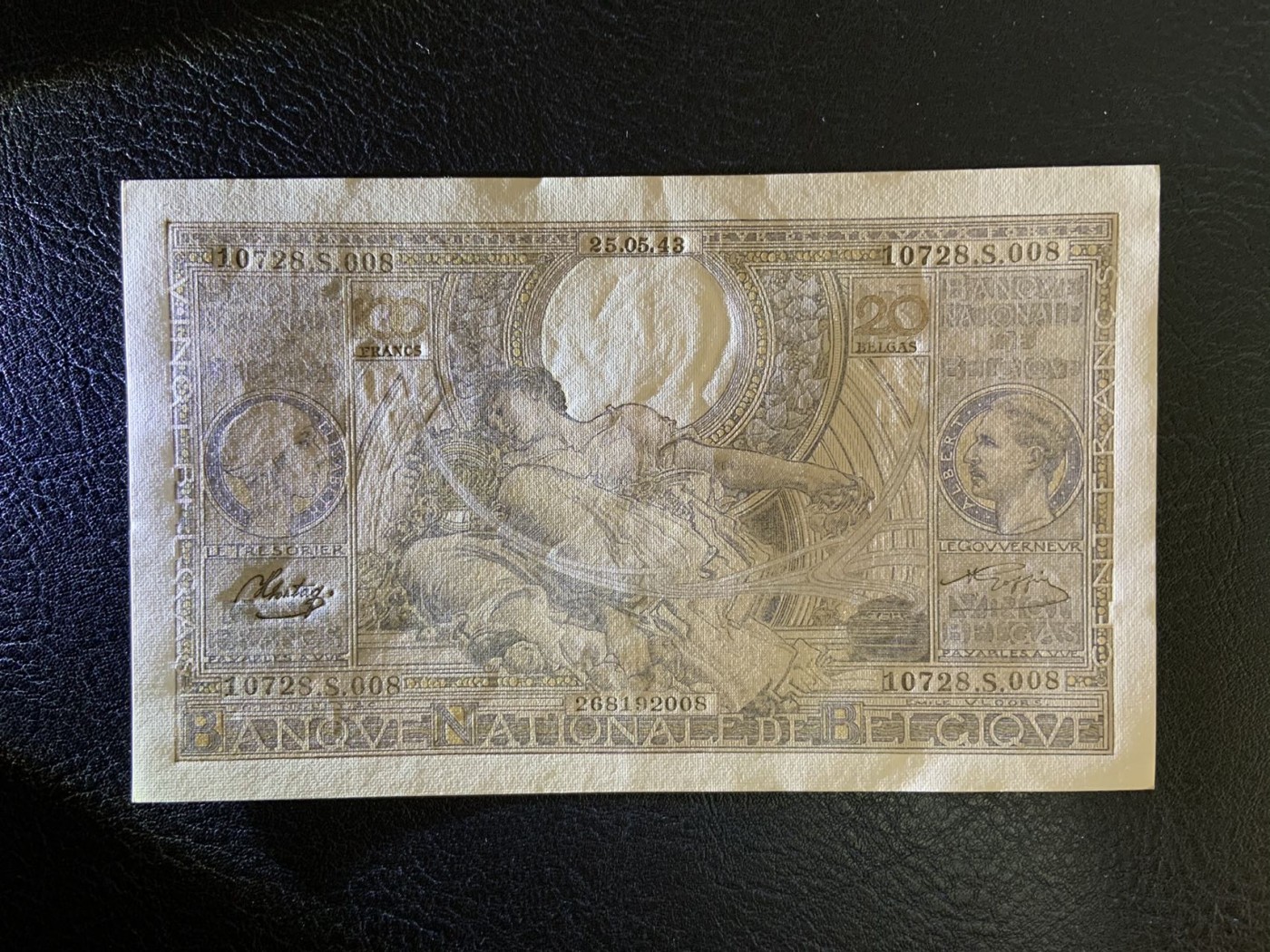 收藏联盟Quantum Auction 第288期拍卖 (已更新) 比利时1943年100法郎(等值20比利) 品相AU+ 大票幅