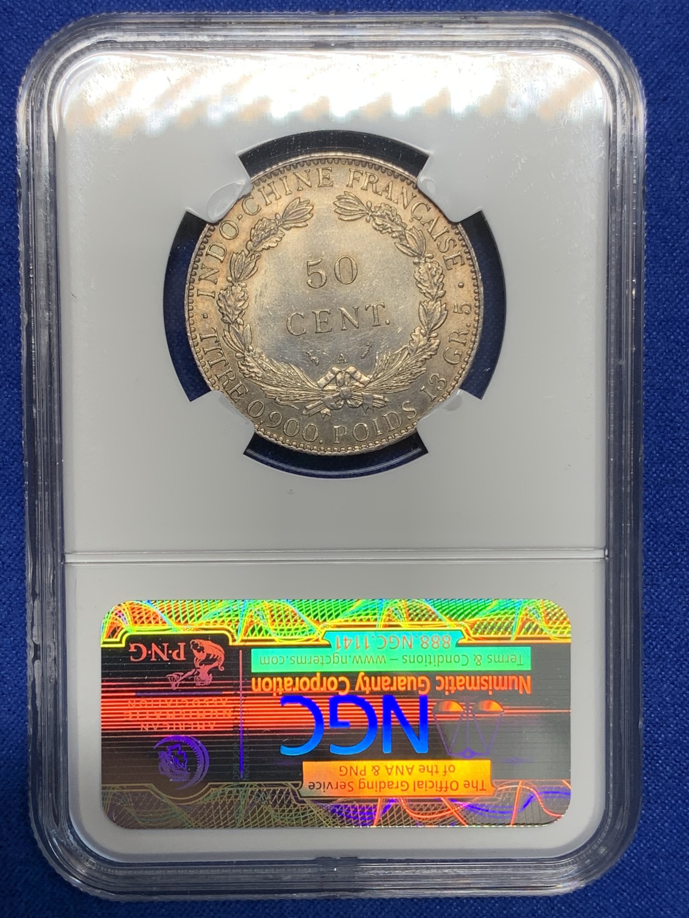 《竞宝斋》第196场-周日，周一 2场 (全场包邮) NGC MS62 法属印支1896年50分银币 稀少好品