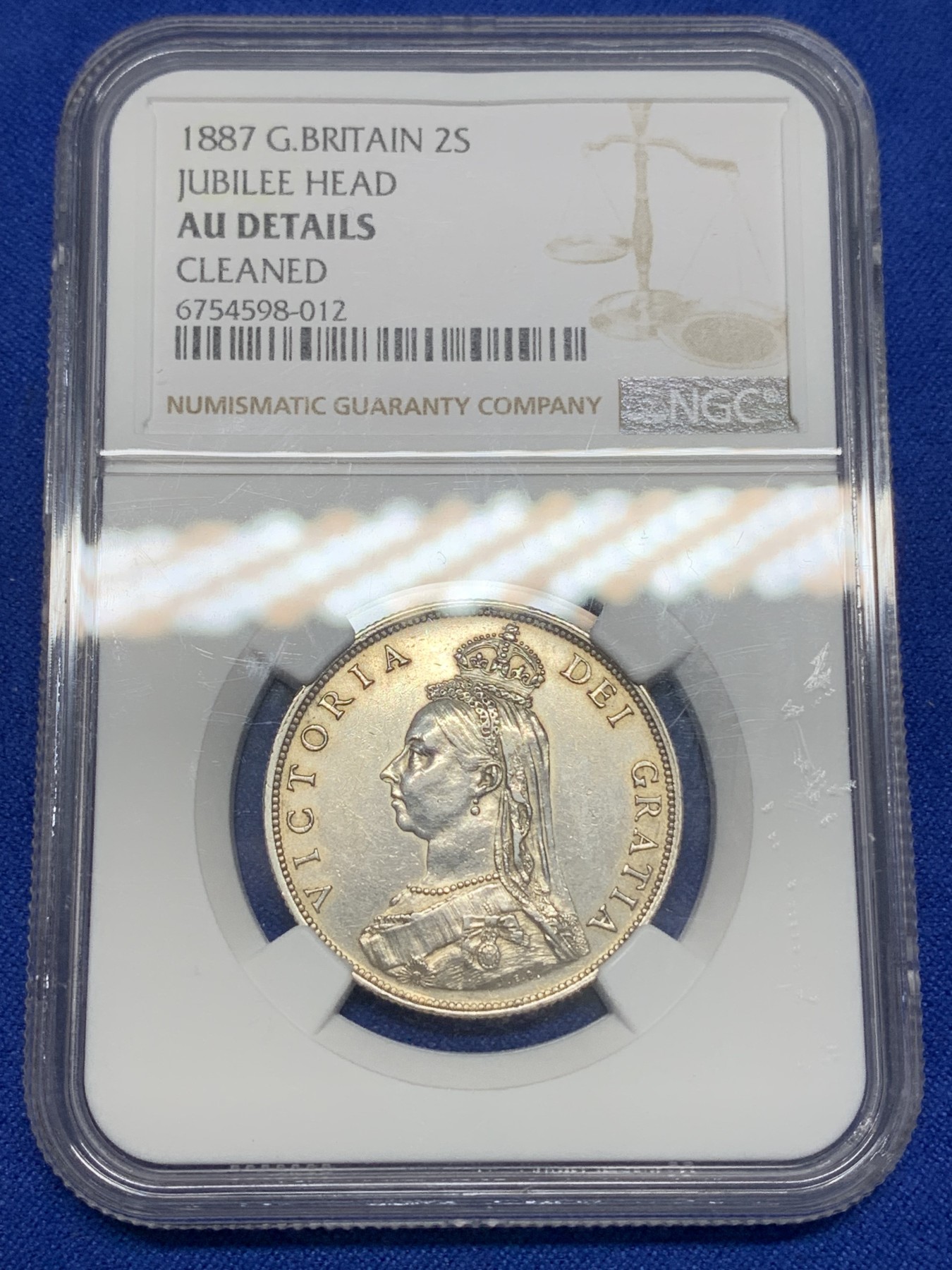 《竞宝斋》第196场-周日，周一 2场 (全场包邮) NGC AUD 英国1887年维多利亚高冠1弗洛林银币