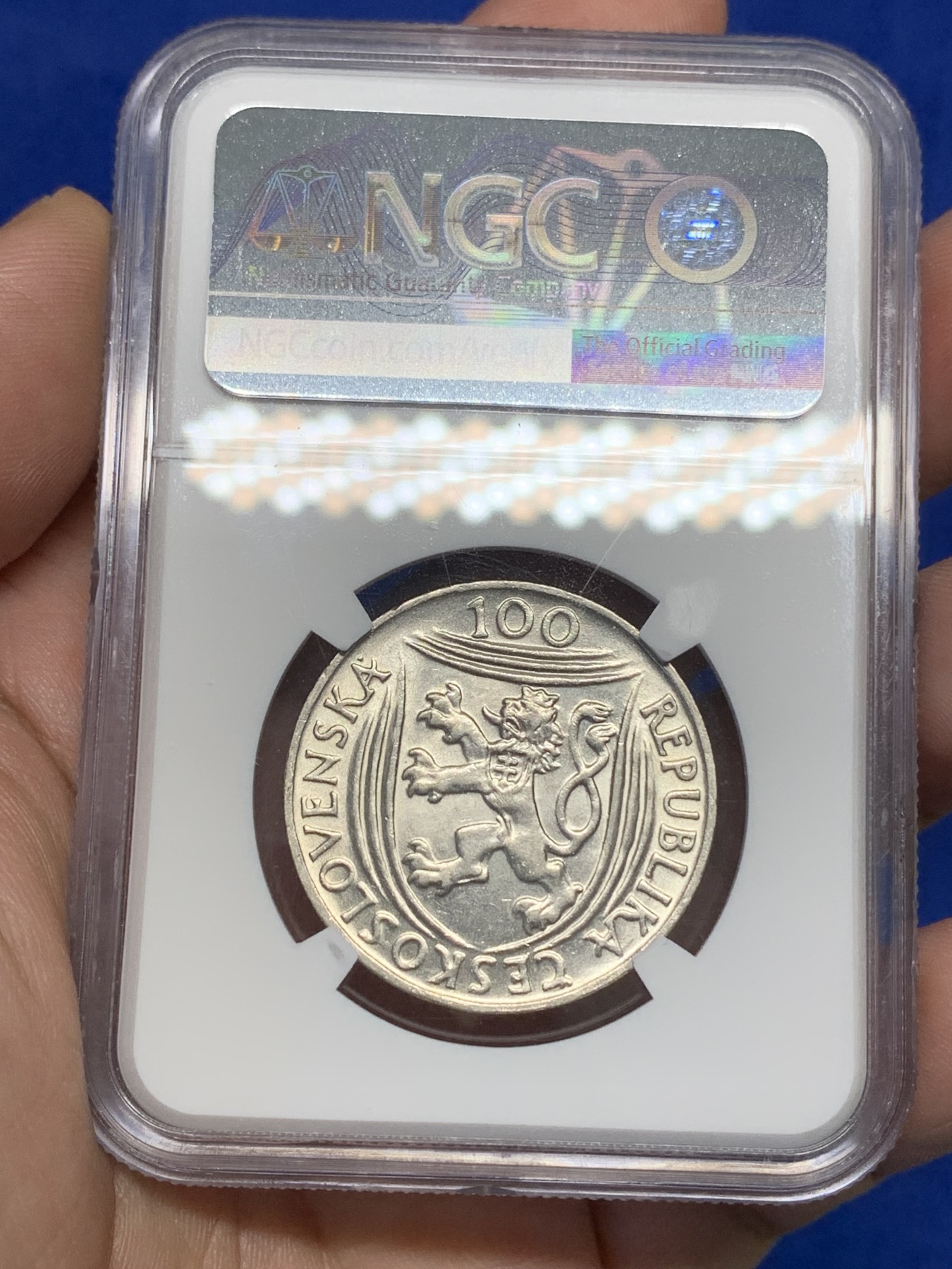 《竞宝斋》第196场-周日，周一 2场 (全场包邮) NGC-MS62 捷克斯洛伐1951年哥特瓦尔德100克朗银币