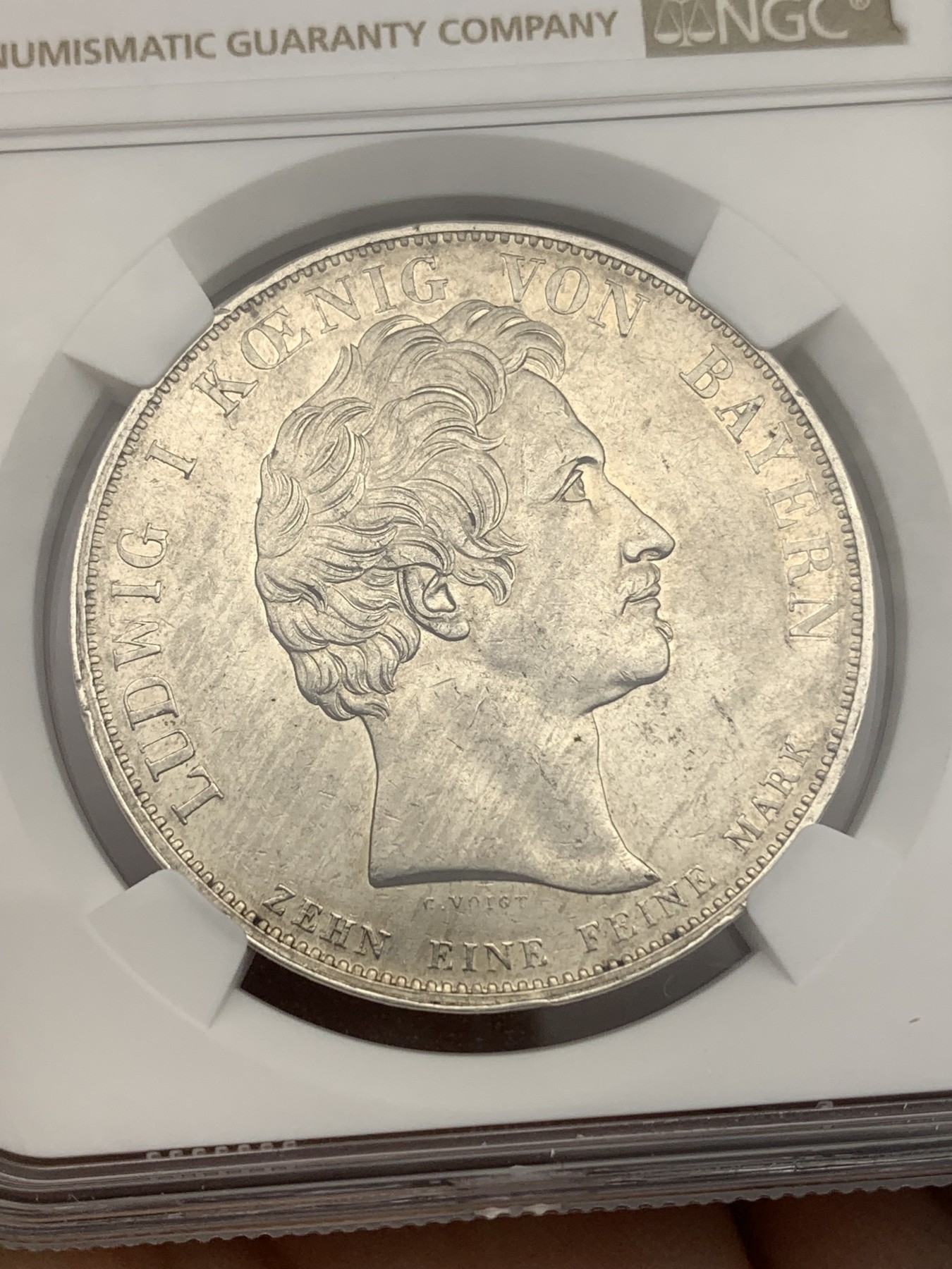 《竞宝斋》第196场-周日，周一 2场 (全场包邮) NGC AU58 德国 1839年 巴伐利亚选帝侯  路德维希一世  2泰勒 大银币 37克的大规格少见品种