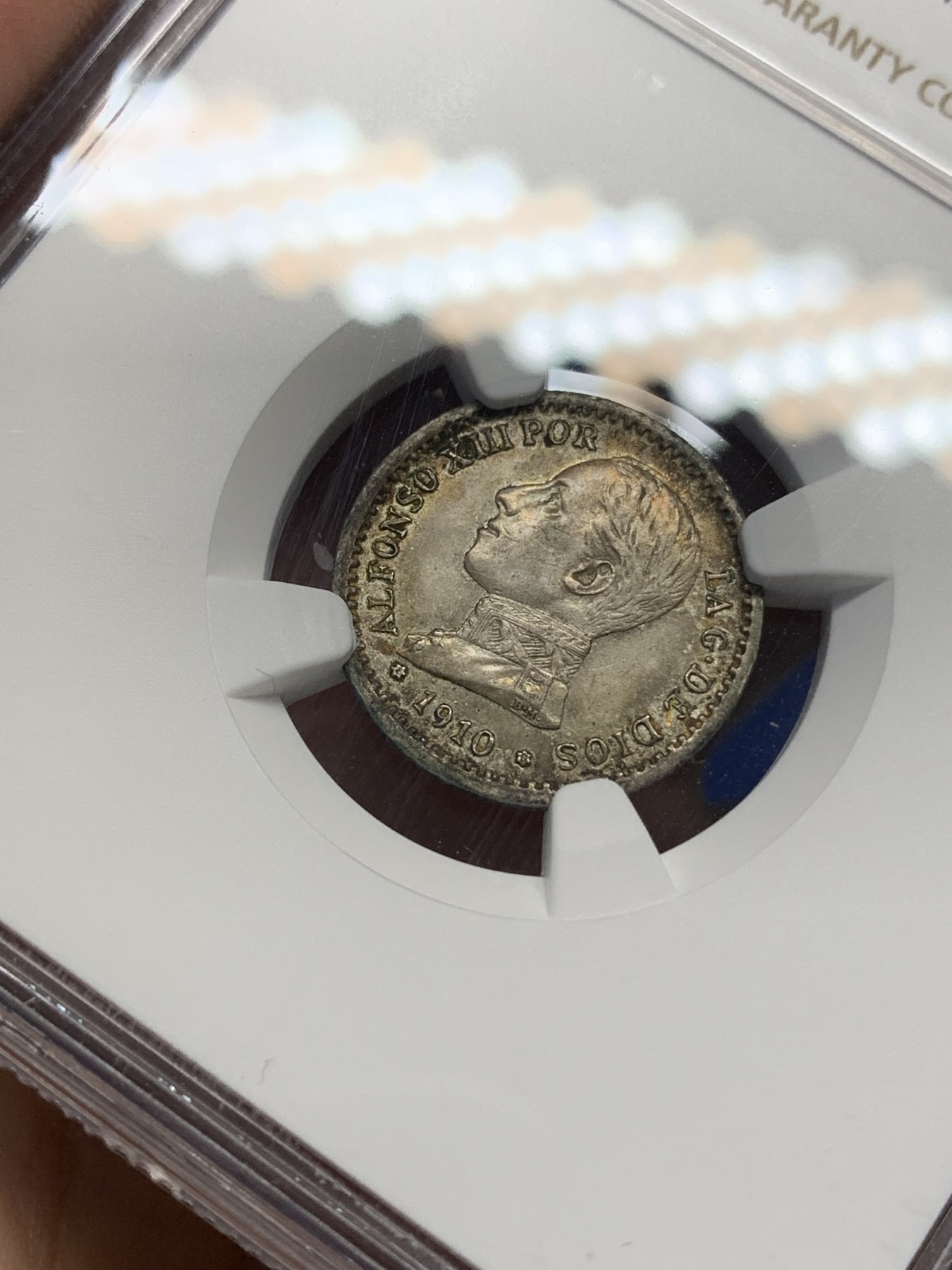 《竞宝斋》第196场-周日，周一 2场 (全场包邮) NGC-AU50 西班牙1910年 阿方索十三世戎装版 50分小双柱银币 较少版式