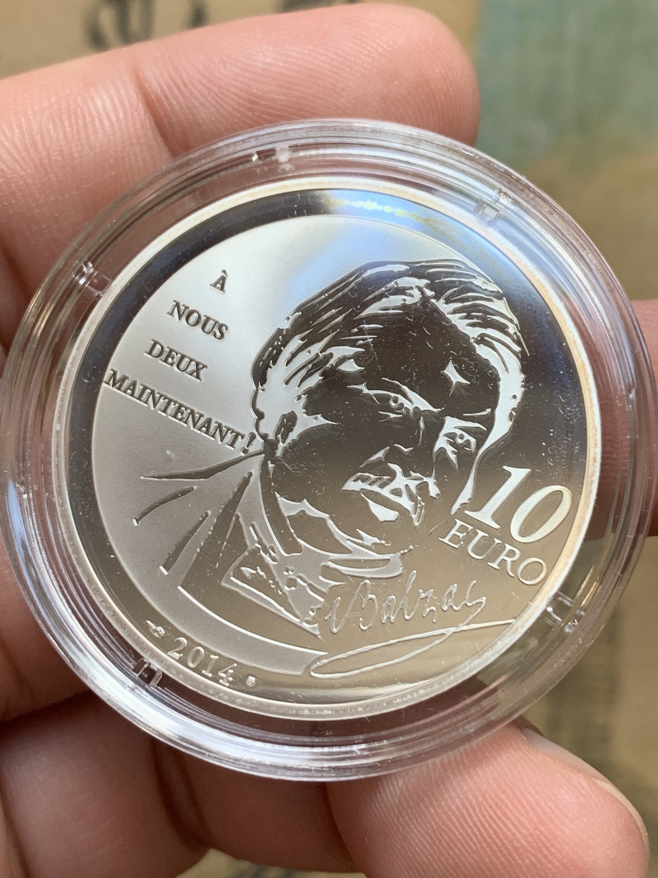 《竞宝斋》第196场-周日，周一 2场 (全场包邮) 2014年法国文学家系列巴尔扎克《高老头》银币 盒证齐全