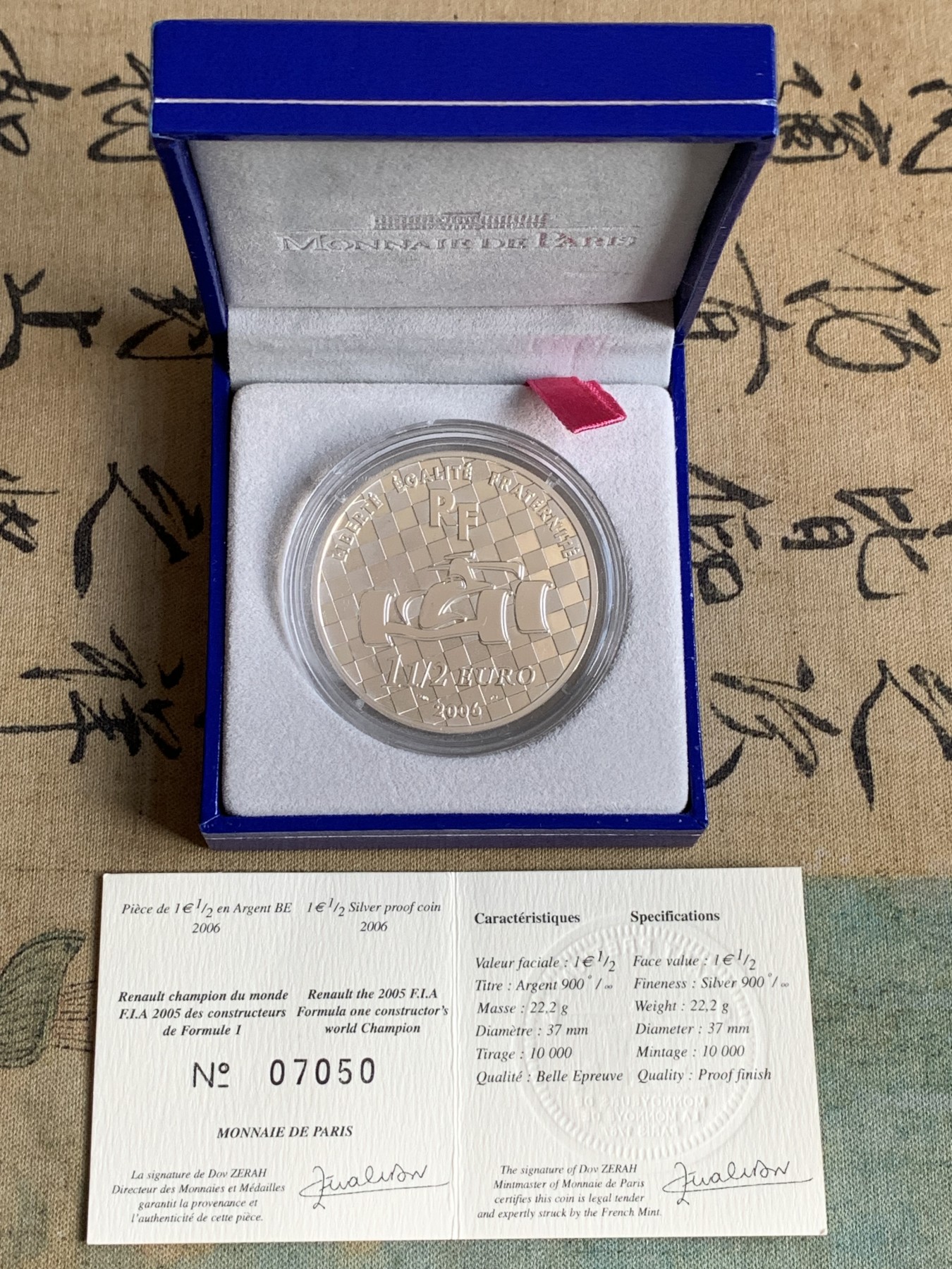 《竞宝斋》第196场-周日，周一 2场 (全场包邮) 2006年法国雷诺赛车百年精制银币 盒证齐全