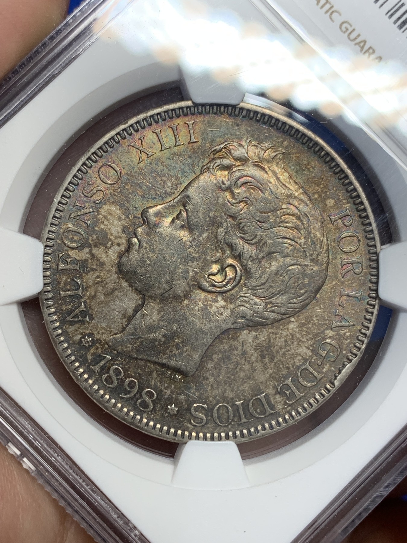 《竞宝斋》第196场-周日，周一 2场 (全场包邮) NGC AUD 1898年西班牙阿方索十二世小孩头5比塞塔银币