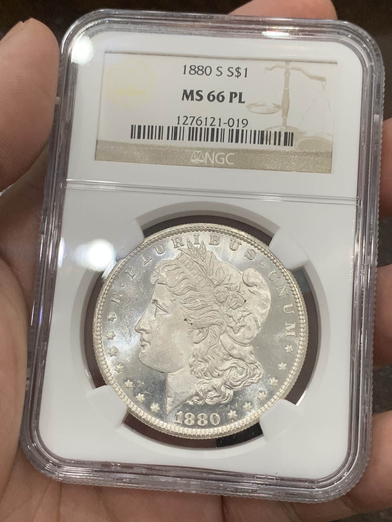 《竞宝斋》第196场-周日，周一 2场 (全场包邮) NGC-MS66PL 美国1880 摩根银币 美轮美奂 高等级分数