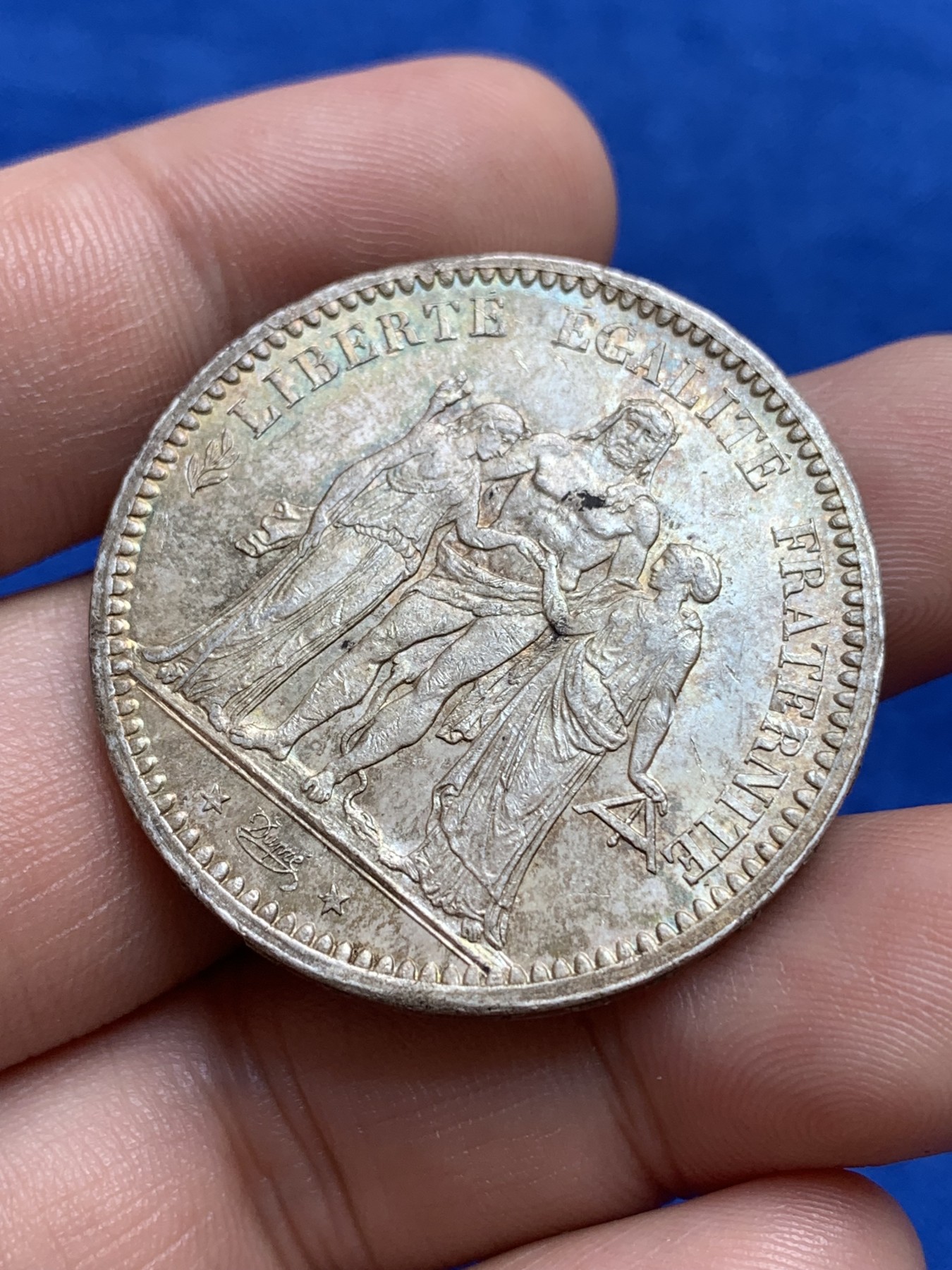 《竞宝斋》第196场-周日，周一 2场 (全场包邮) 1873法国大力神5法郎，包浆，光度很好