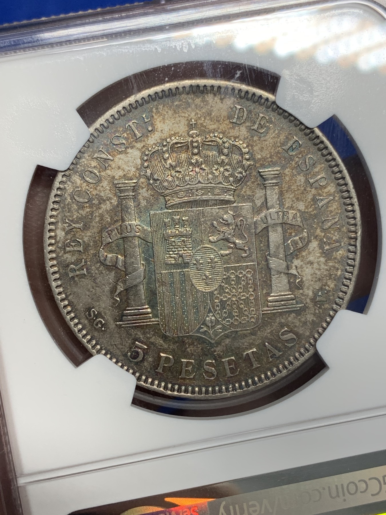 《竞宝斋》第196场-周日，周一 2场 (全场包邮) NGC AUD 1898年西班牙阿方索十二世小孩头5比塞塔银币