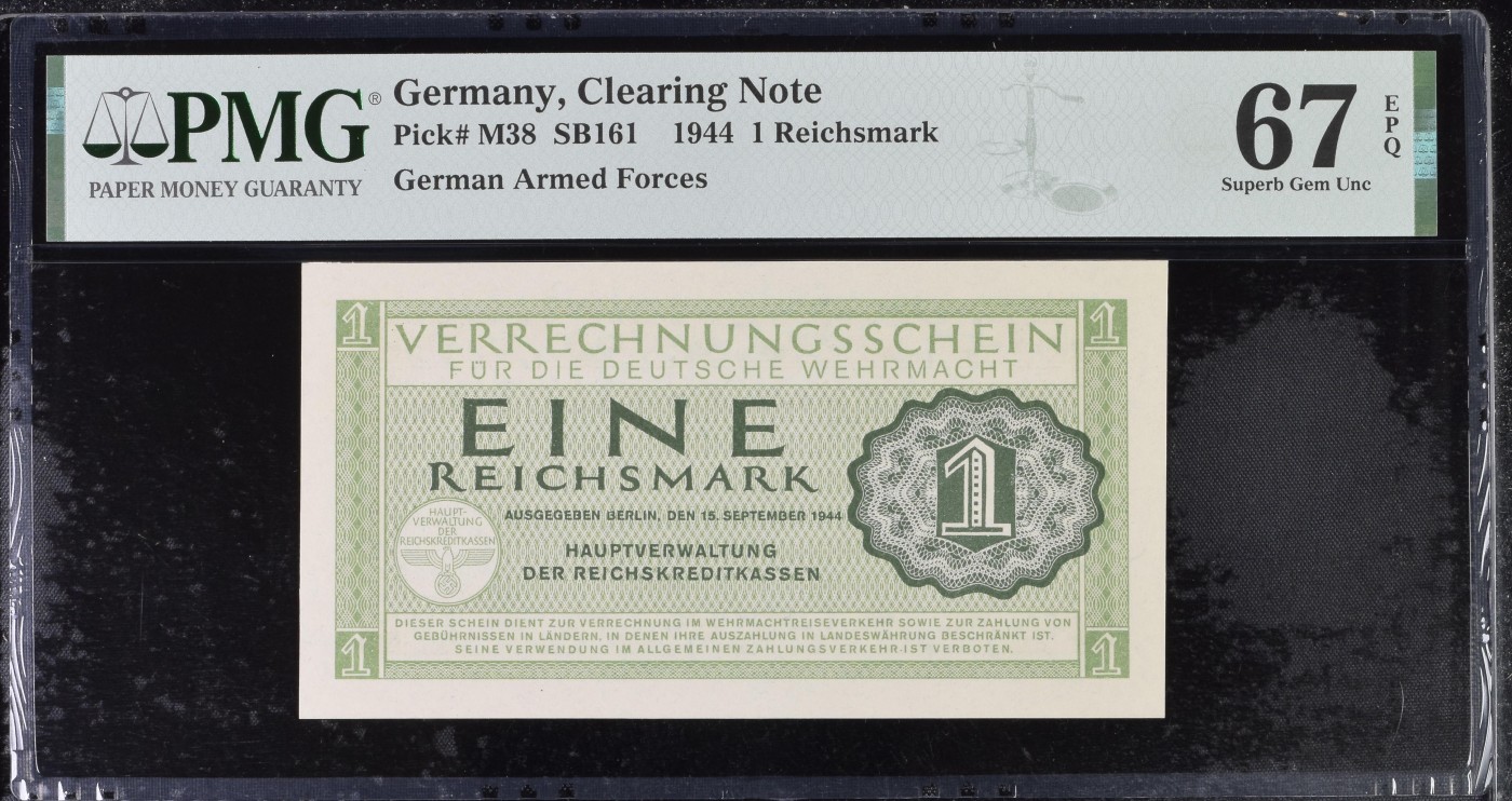 收藏联盟Quantum Auction 第288期拍卖 (已更新) 德国1944年1马克武装部队结算票 PMG67 少见
