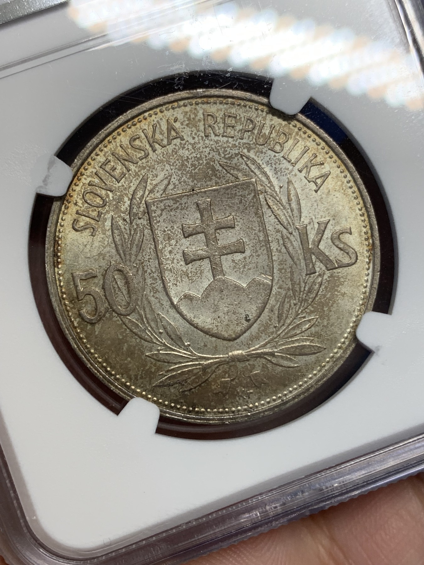 《竞宝斋》第196场-周日，周一 2场 (全场包邮) NGC UNC 1944年斯洛伐克独立成立5周年50kunro银币