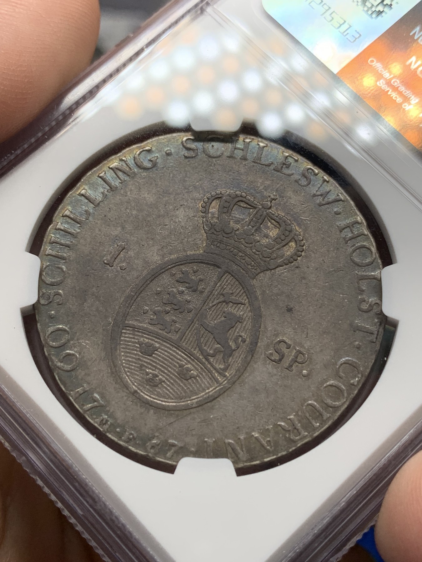 《竞宝斋》第196场-周日，周一 2场 (全场包邮) NGC VF30 丹麦 1787年 克里斯蒂安七世 1SD（60先令）大银币 双面自然深包浆 带彩光 低地国家少见品种