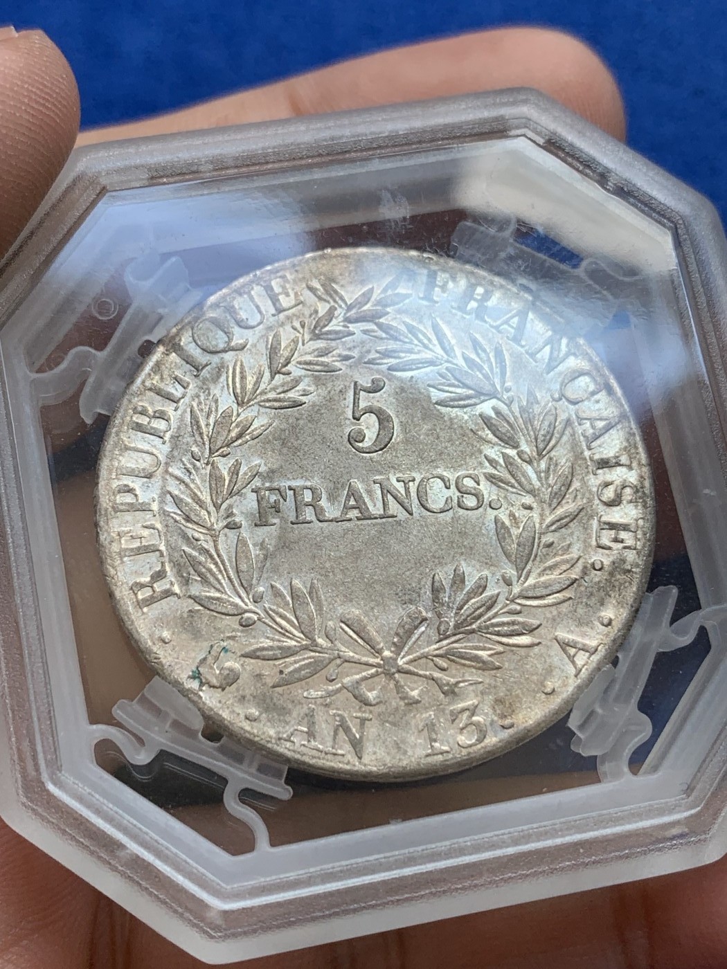 《竞宝斋》第196场-周日，周一 2场 (全场包邮) GENI AU53 法国 AN13A 拿破仑一世5法郎银币 打制清晰 状态好