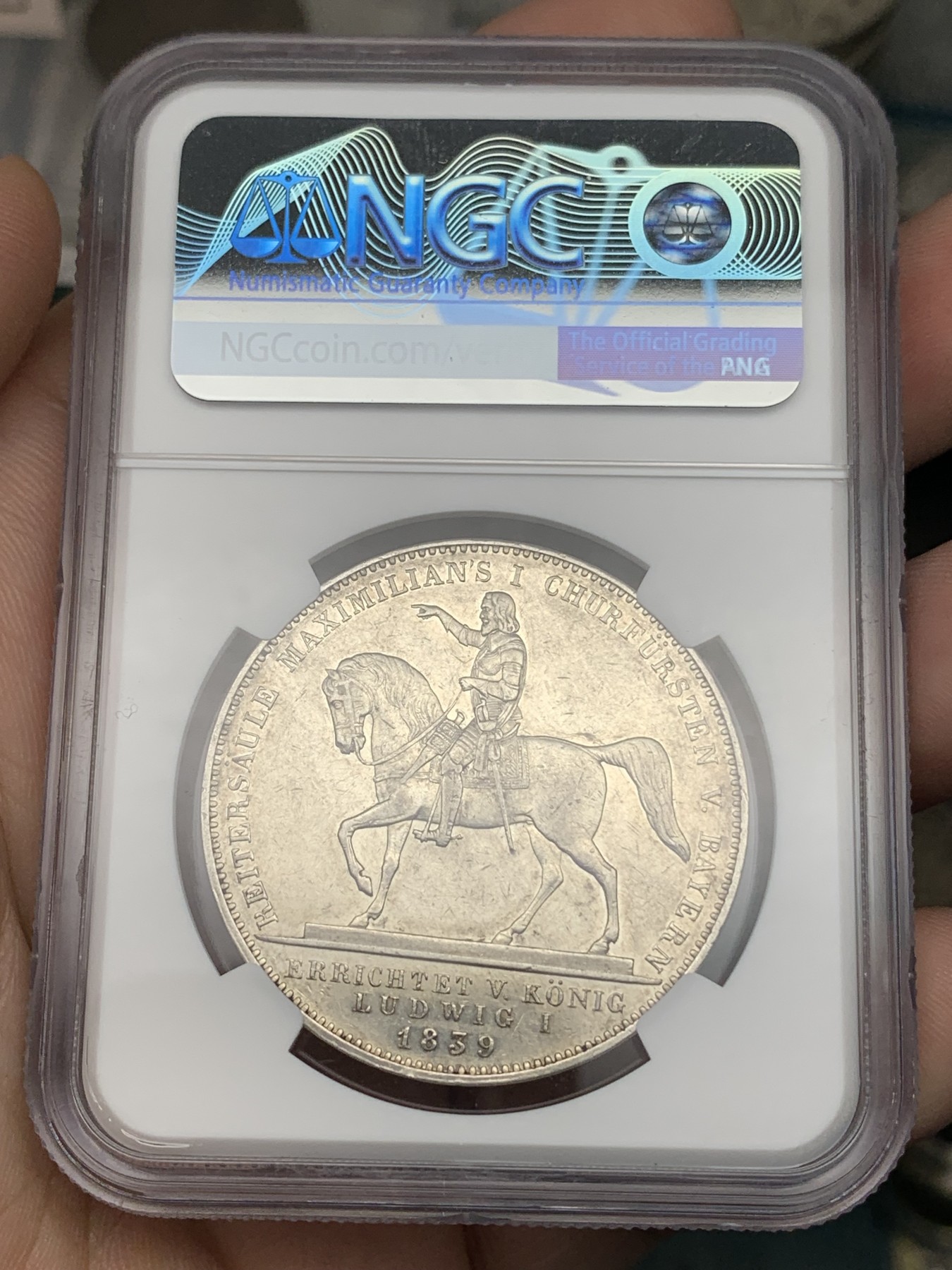 《竞宝斋》第196场-周日，周一 2场 (全场包邮) NGC AU58 德国 1839年 巴伐利亚选帝侯  路德维希一世  2泰勒 大银币 37克的大规格少见品种