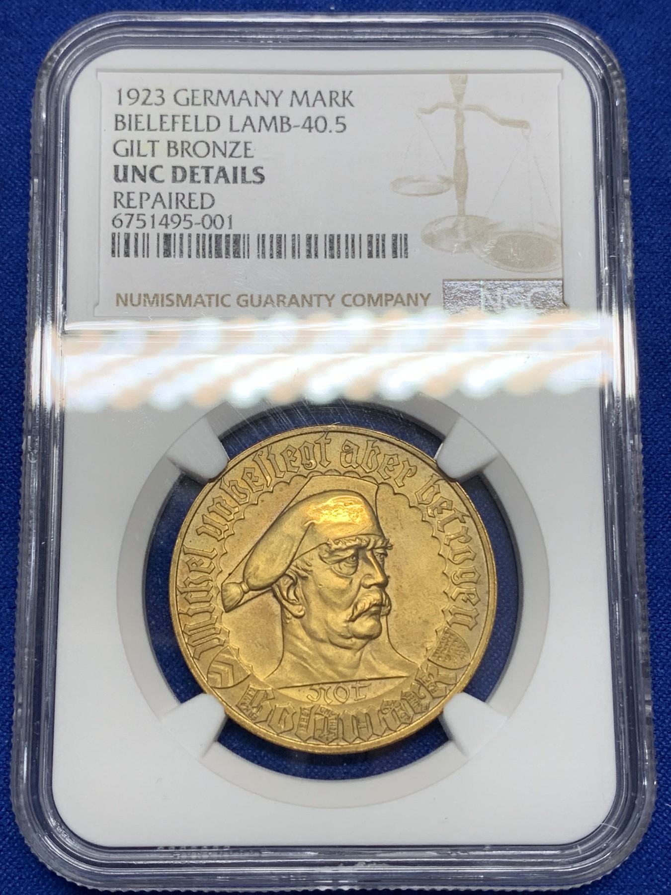 《竞宝斋》第196场-周日，周一 2场 (全场包邮) NGC-UNCD 1923年德国紧急状态时期比勒菲尔德金马克 未见清洗 状态好