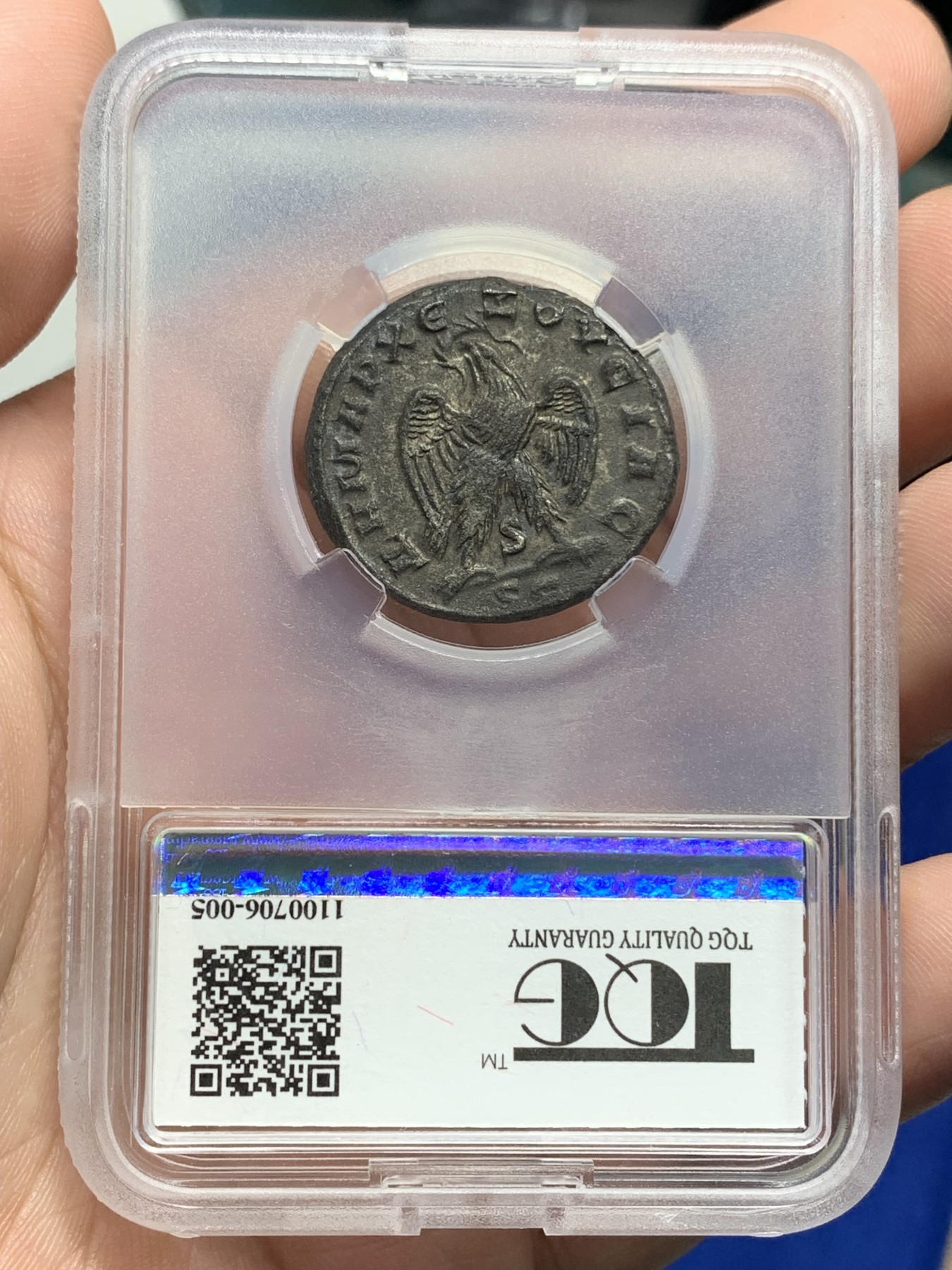 《竞宝斋》第196场-周日，周一 2场 (全场包邮) TQG评级 XF4/3 公元前251-前253年 古罗马帝国皇帝伽卢斯4德拉克马银币 13.2克 细节好