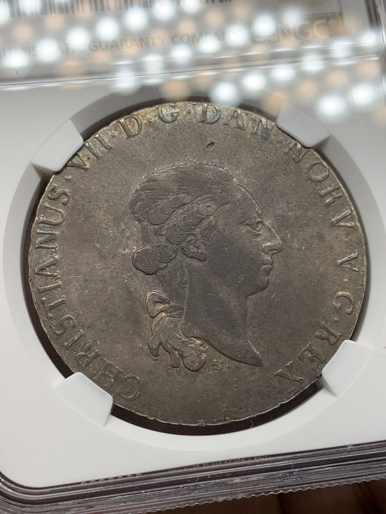 《竞宝斋》第196场-周日，周一 2场 (全场包邮) NGC VF30 丹麦 1787年 克里斯蒂安七世 1SD（60先令）大银币 双面自然深包浆 带彩光 低地国家少见品种