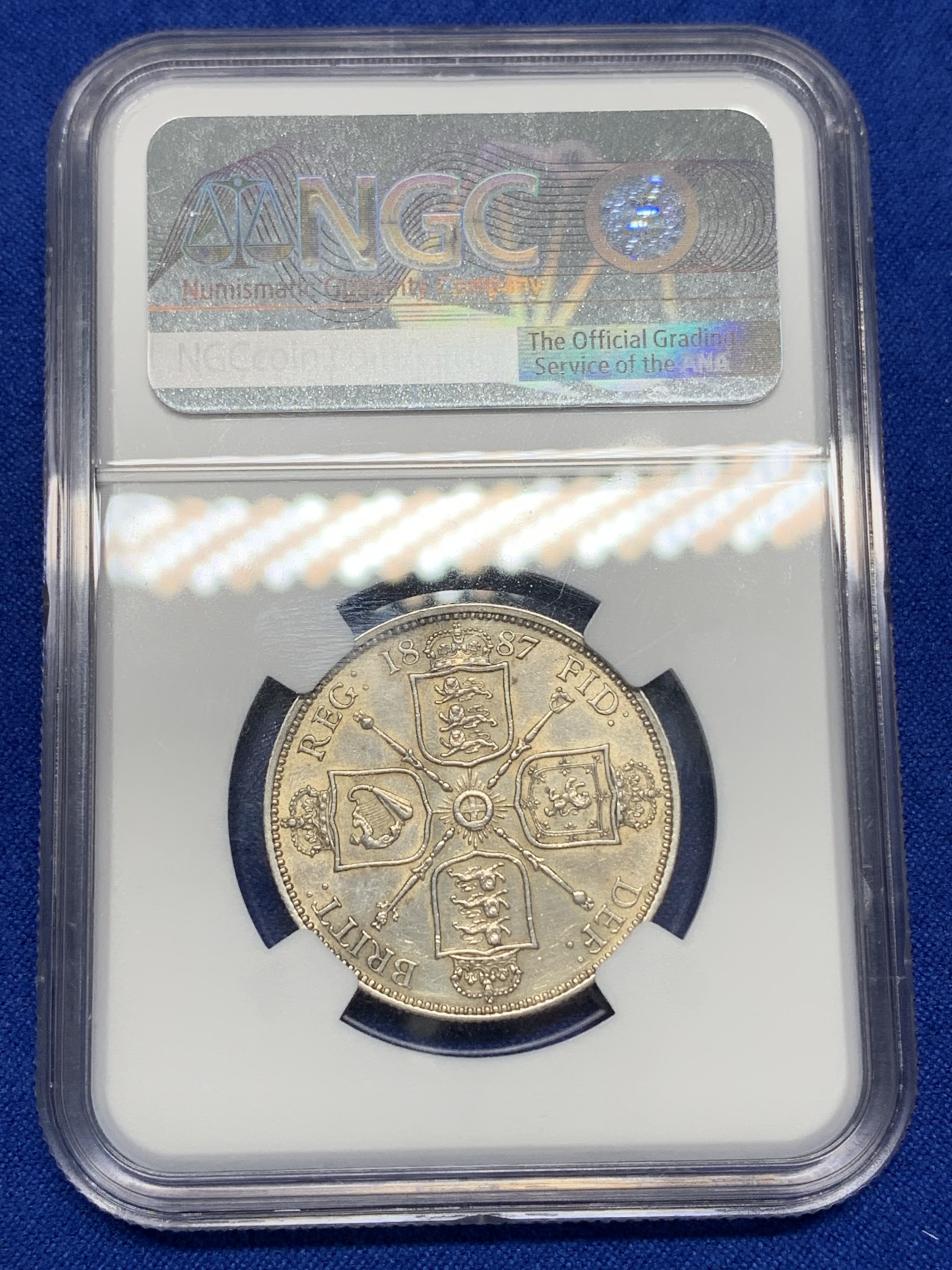 《竞宝斋》第196场-周日，周一 2场 (全场包邮) NGC AUD 英国1887年维多利亚高冠1弗洛林银币