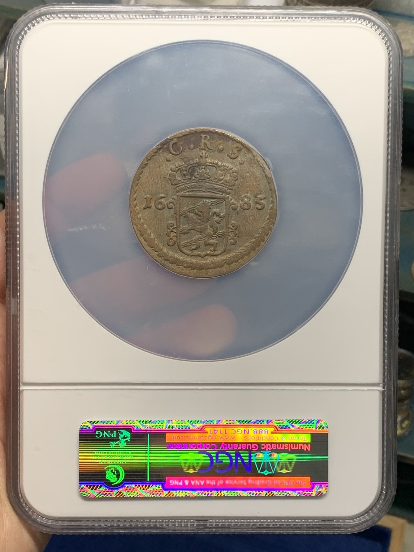 《竞宝斋》第196场-周日，周一 2场 (全场包邮) NGC AU  瑞典1685年1欧尔  早期北欧大铜币，非常少见，NGC大盒子封装